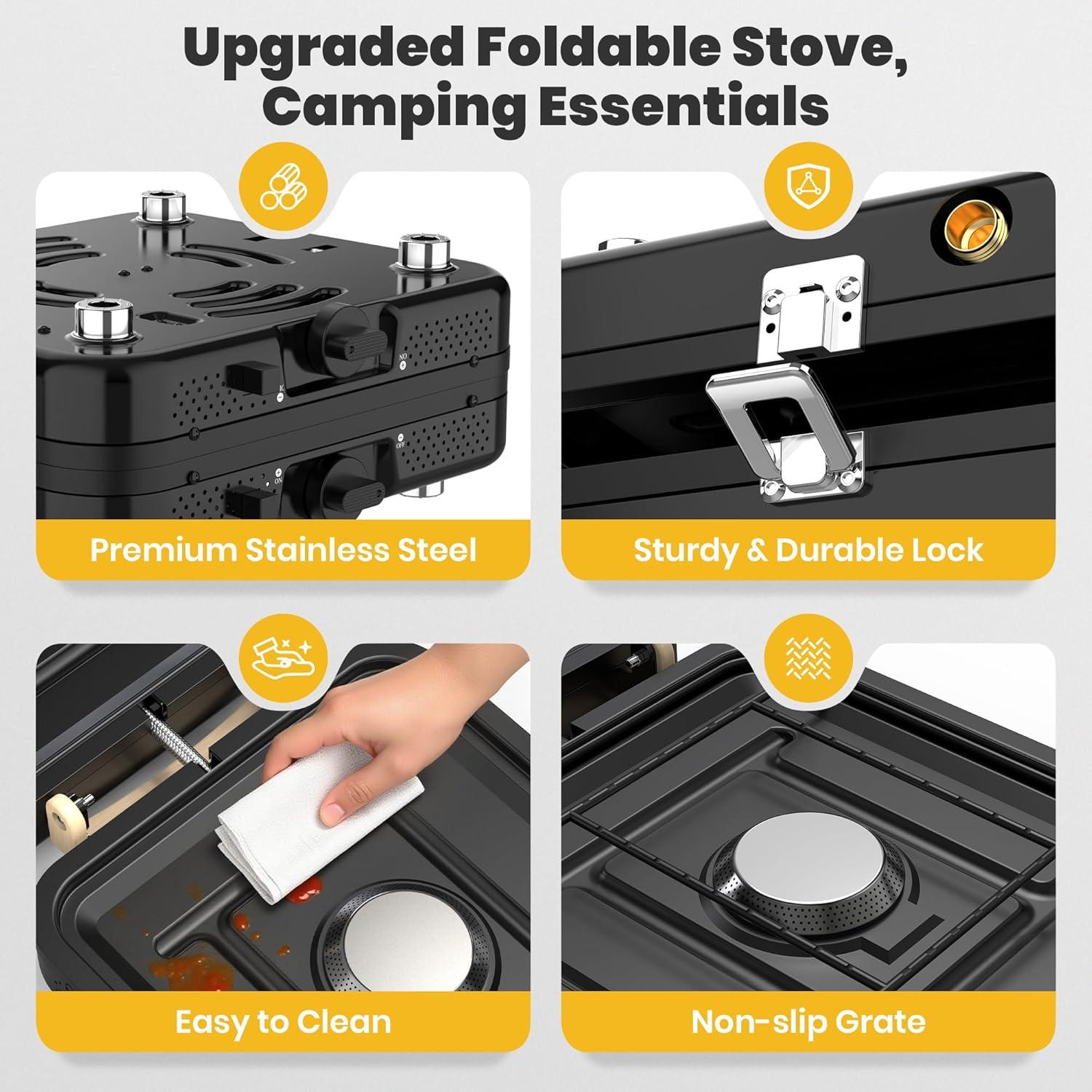 Estufa de Camping Qvamodo a Gas Propano 2 Quemadores Plegable