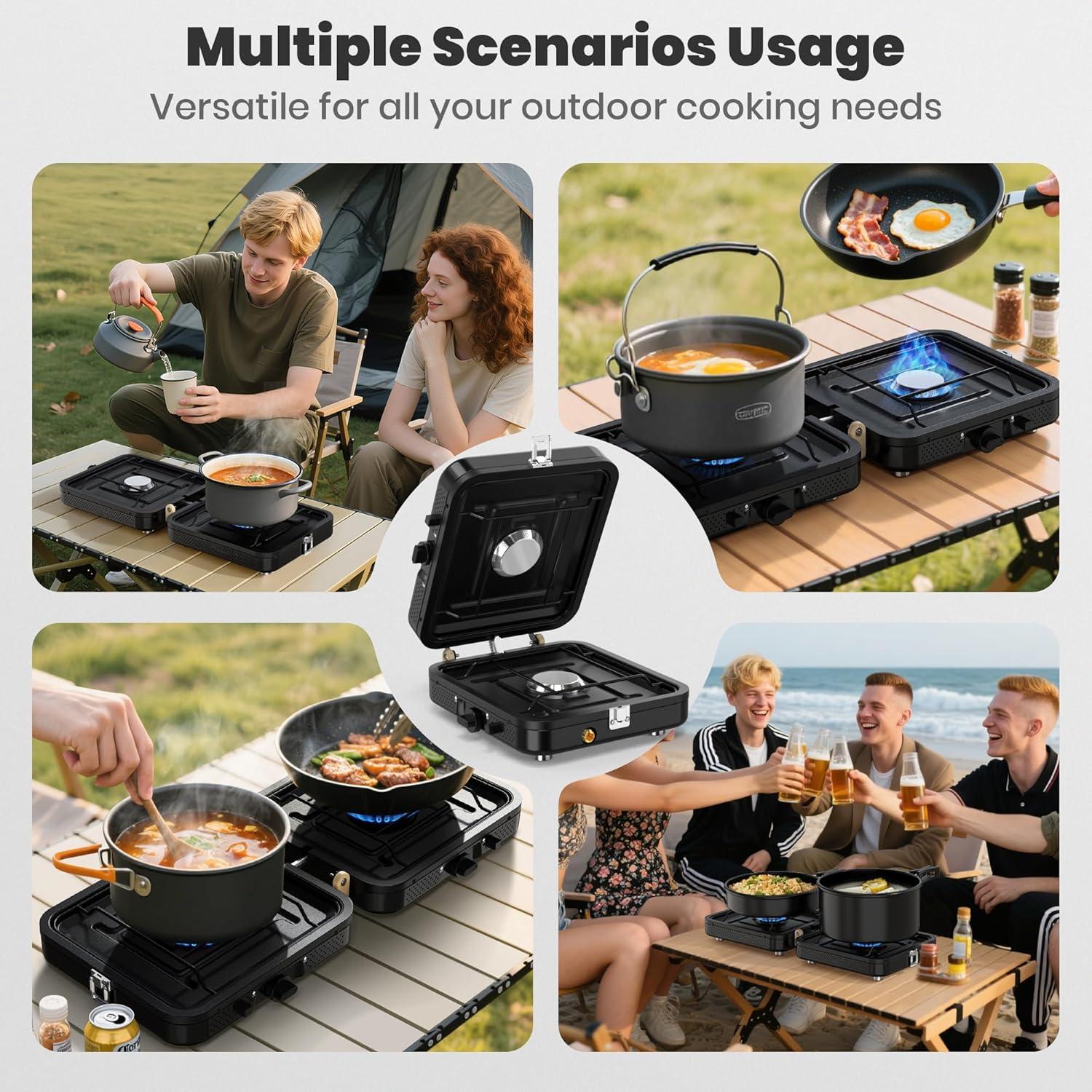 Estufa de Camping Qvamodo a Gas Propano 2 Quemadores Plegable