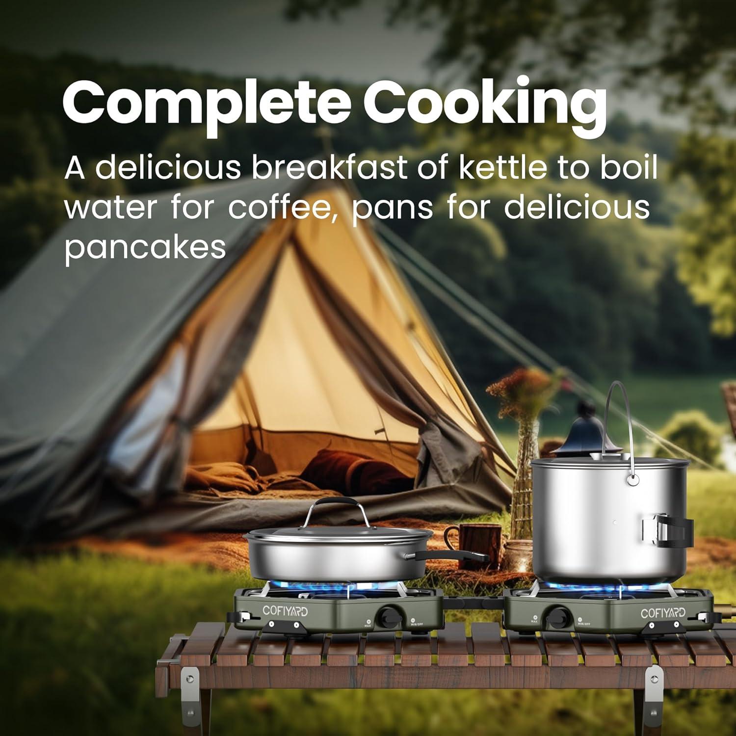 Estufa de Camping Plegable COFIYARD 2 Quemadores Propano Verde