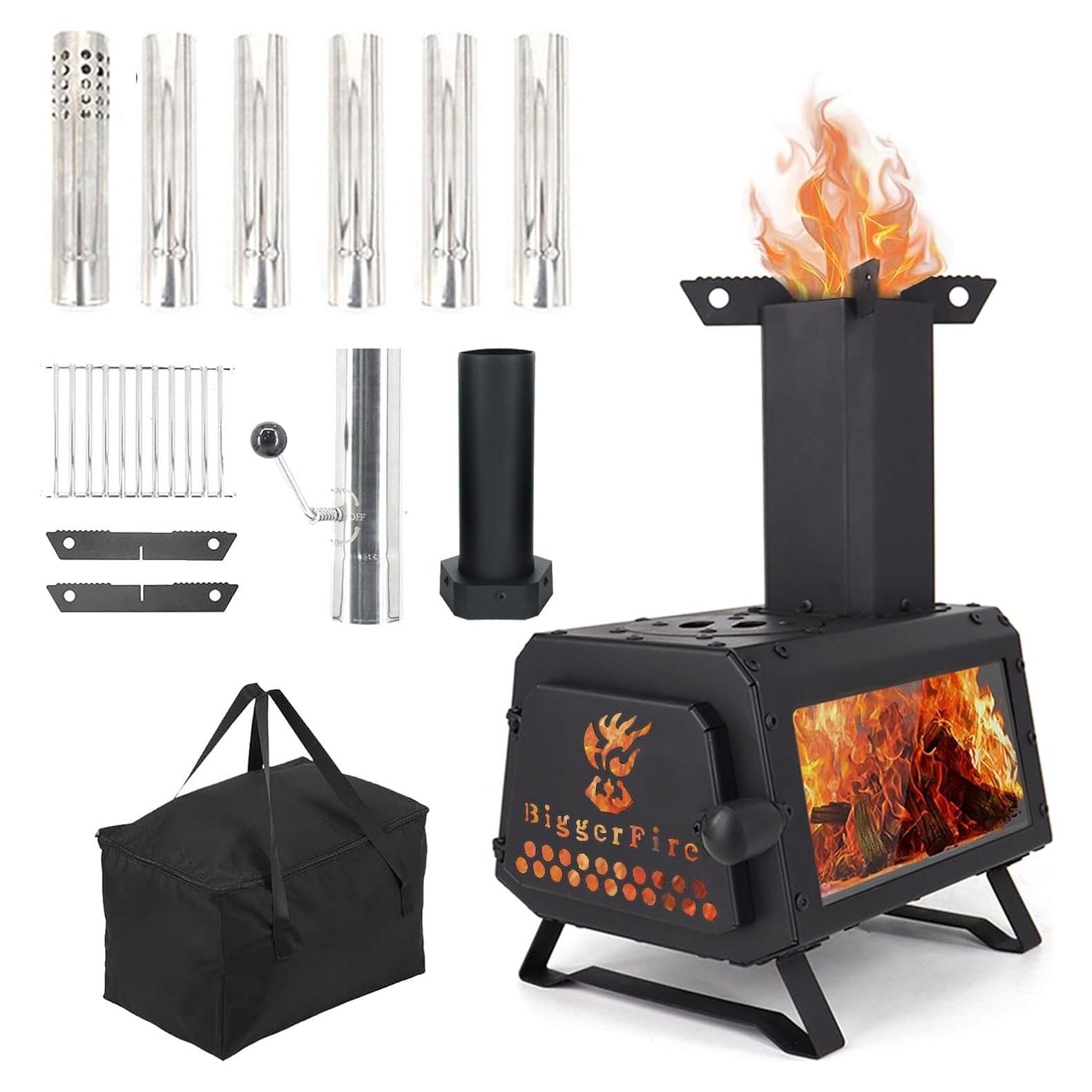 Estufa de leña portátil LEMVUZ para camping con chimenea