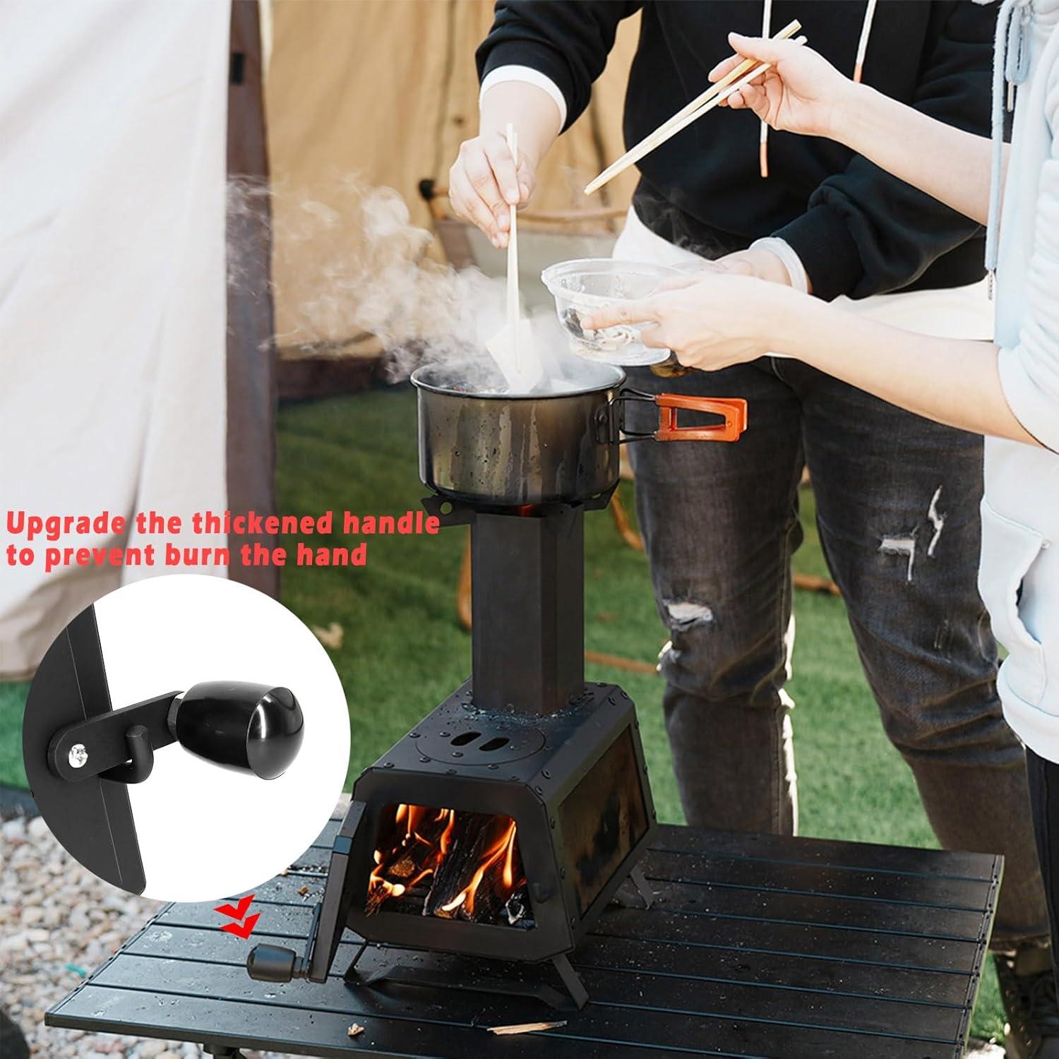 Estufa de leña portátil LEMVUZ para camping con chimenea