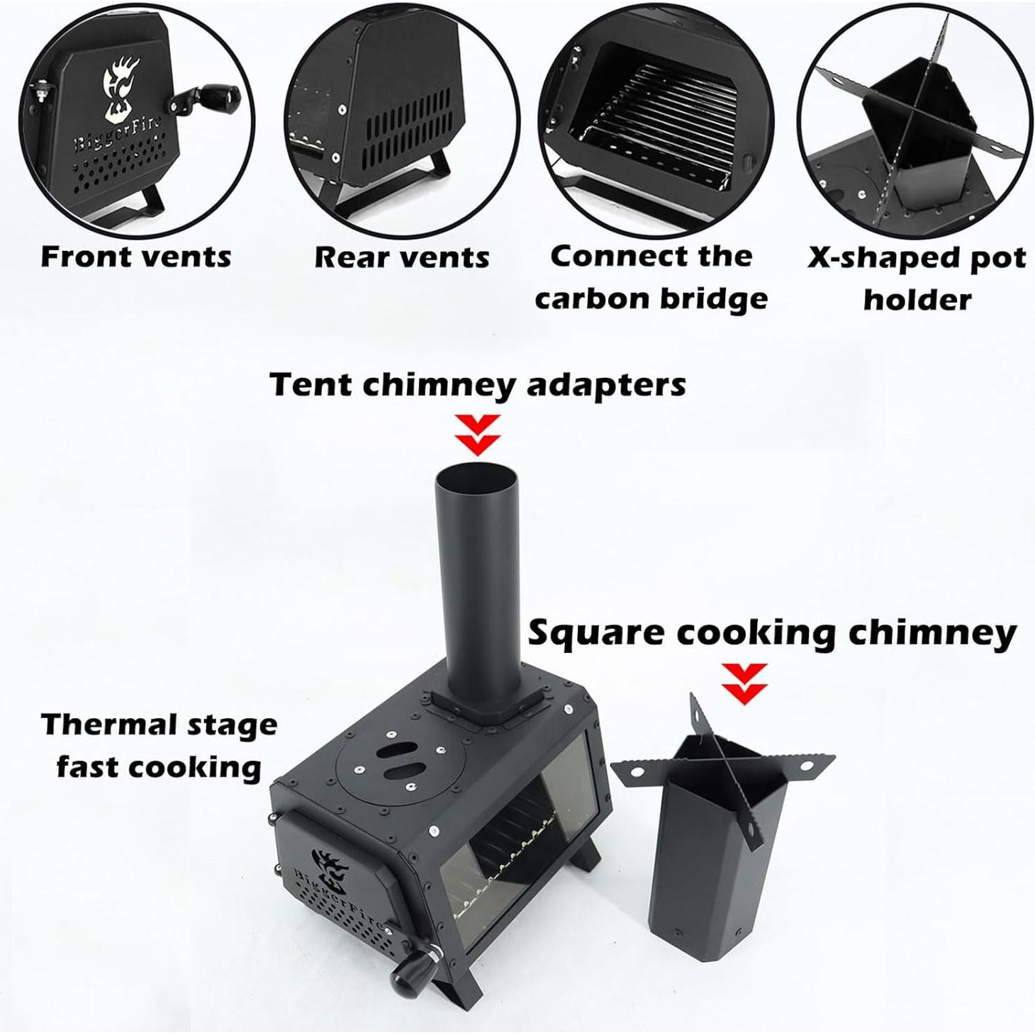 Estufa de leña portátil LEMVUZ para camping con chimenea