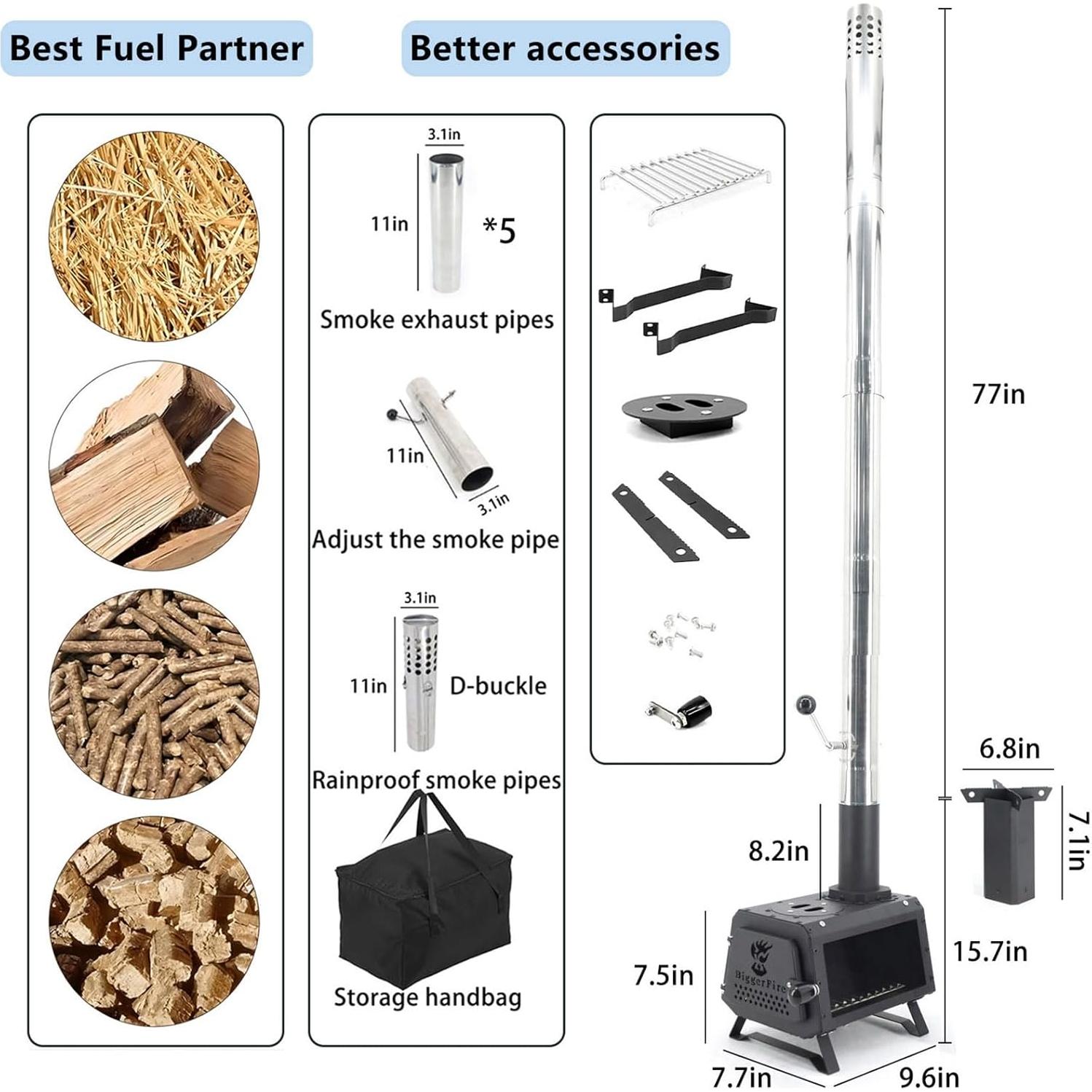 Estufa de leña portátil LEMVUZ para camping con chimenea