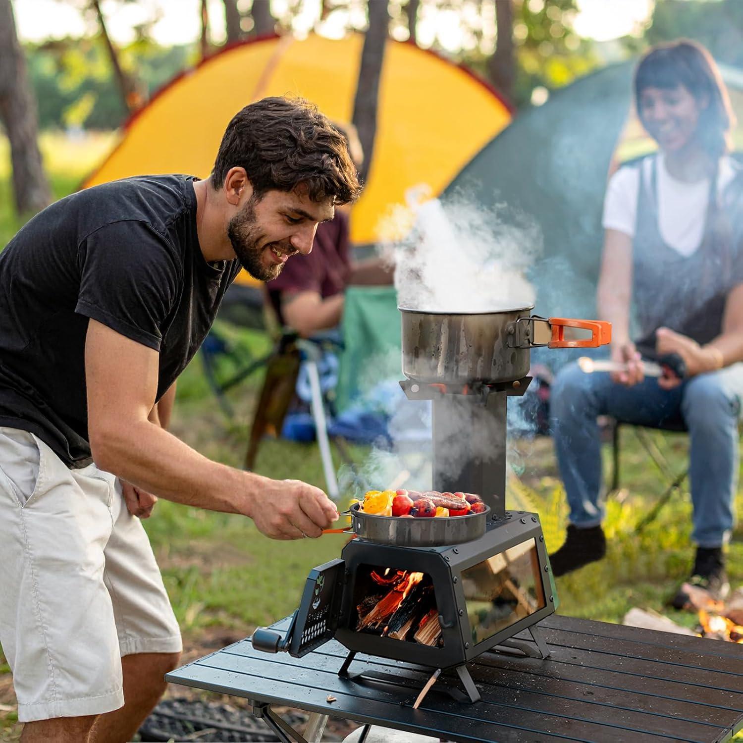 Estufa de leña portátil LEMVUZ para camping con chimenea