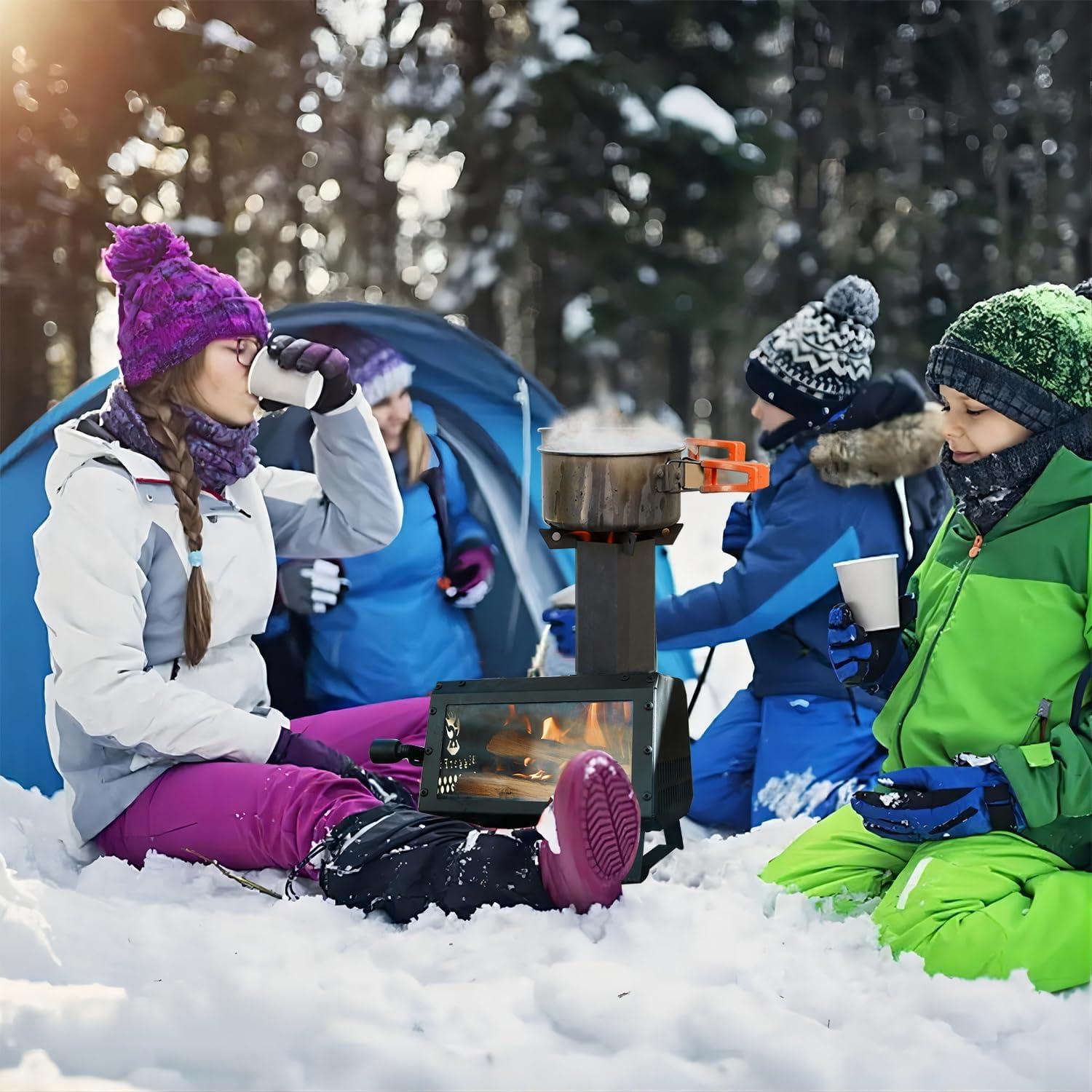 Estufa de leña portátil LEMVUZ para camping con chimenea