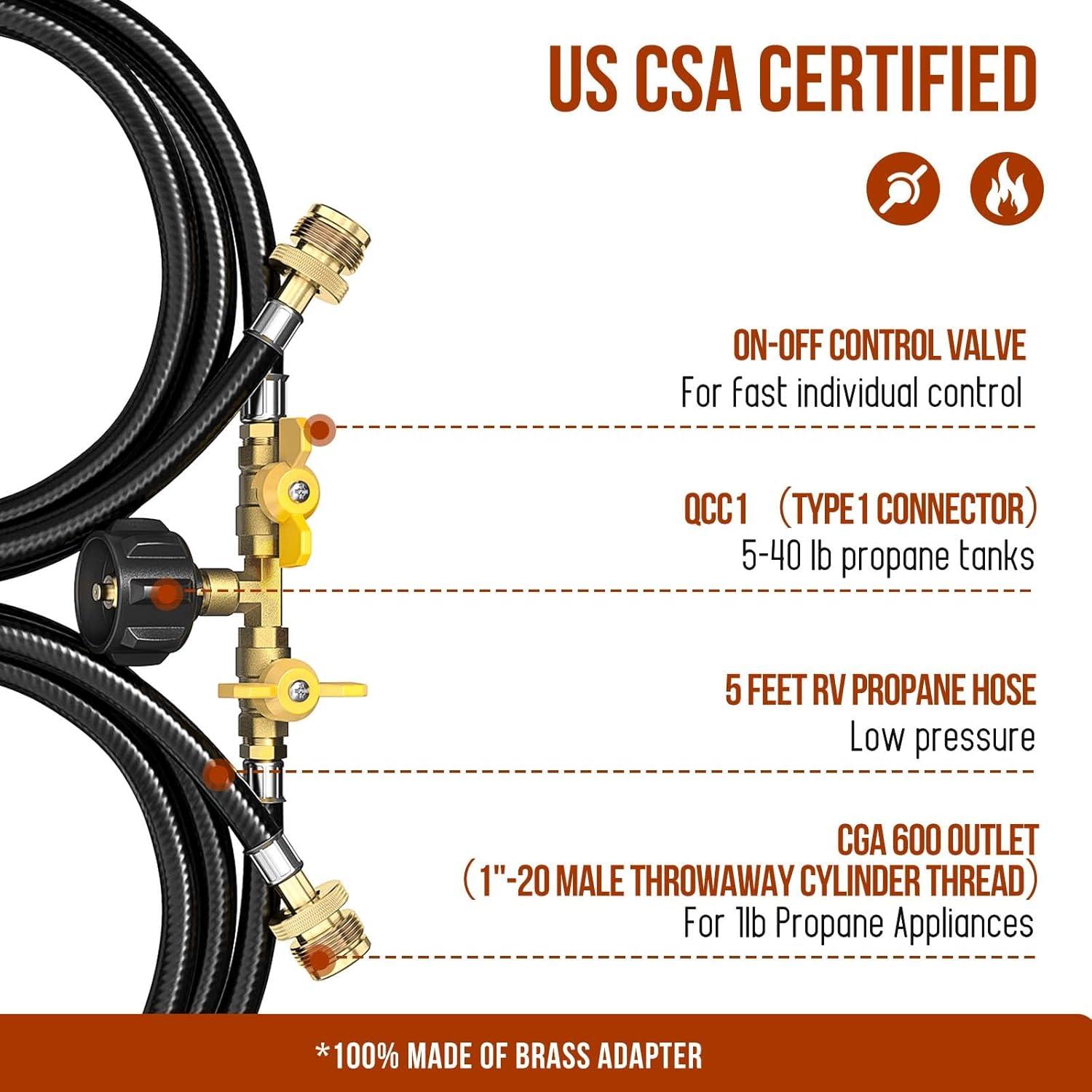 Manguera de Propano 5FT Alloxity 2 Vías con Válvula de Cierre