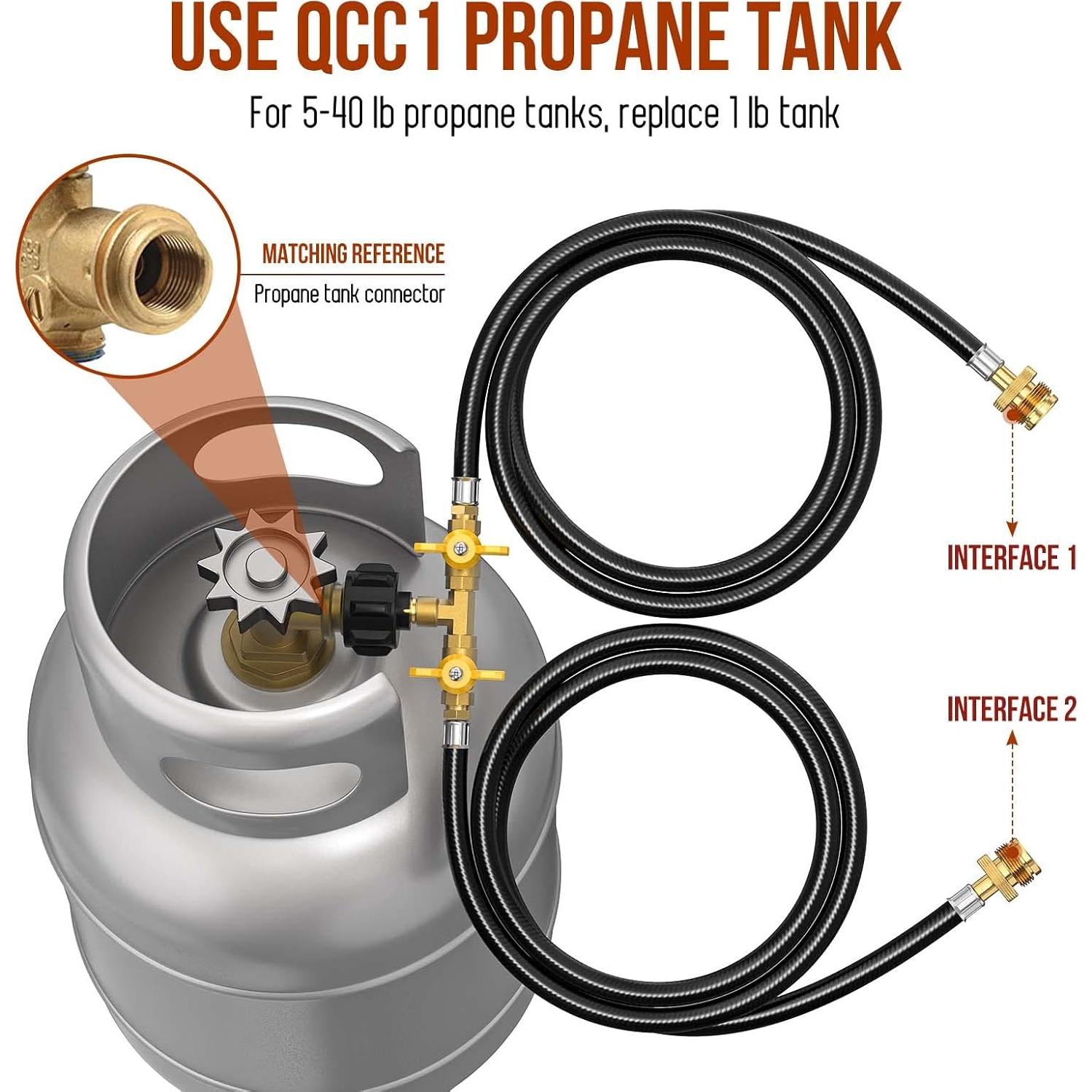 Manguera de Propano 5FT Alloxity 2 Vías con Válvula de Cierre