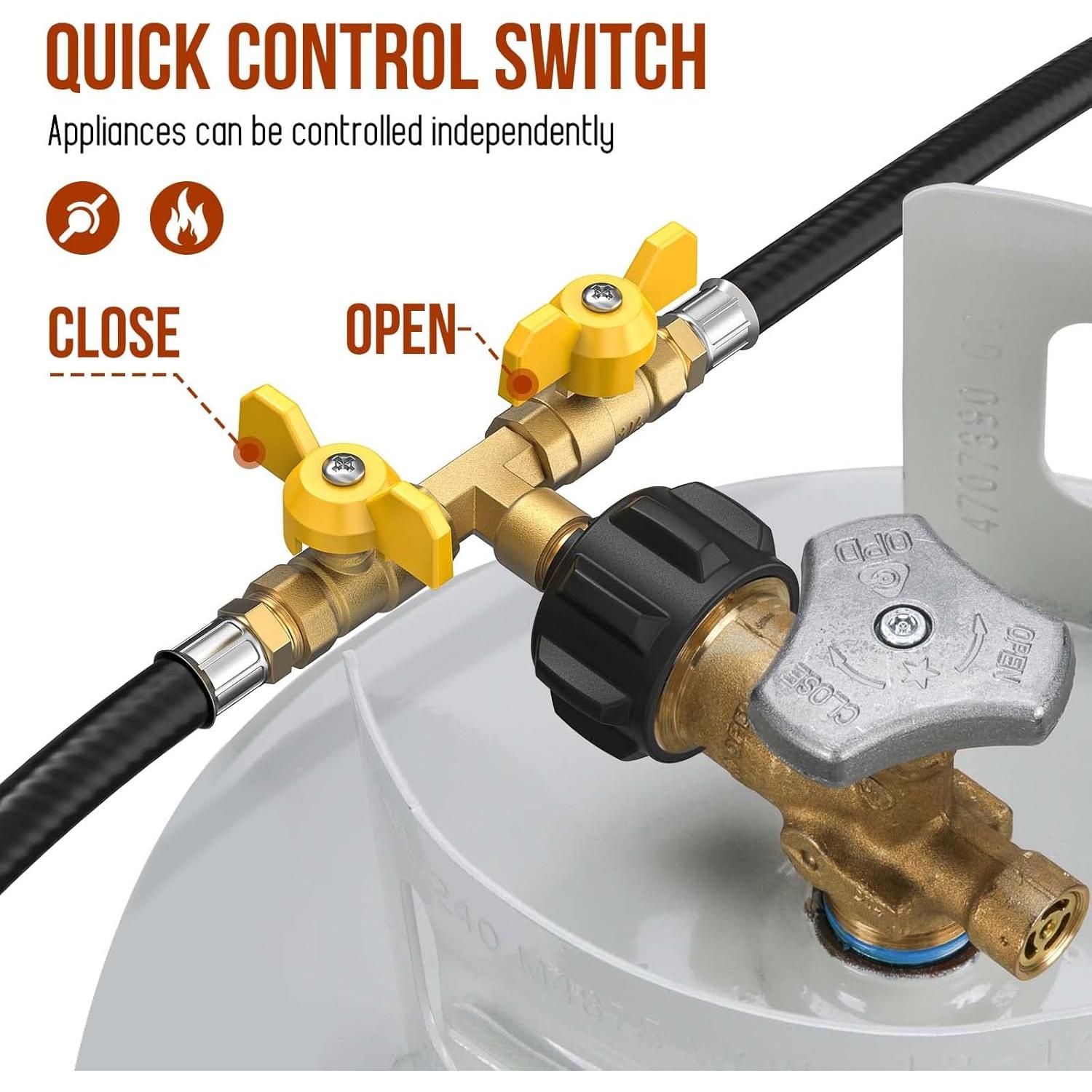 Manguera de Propano 5FT Alloxity 2 Vías con Válvula de Cierre