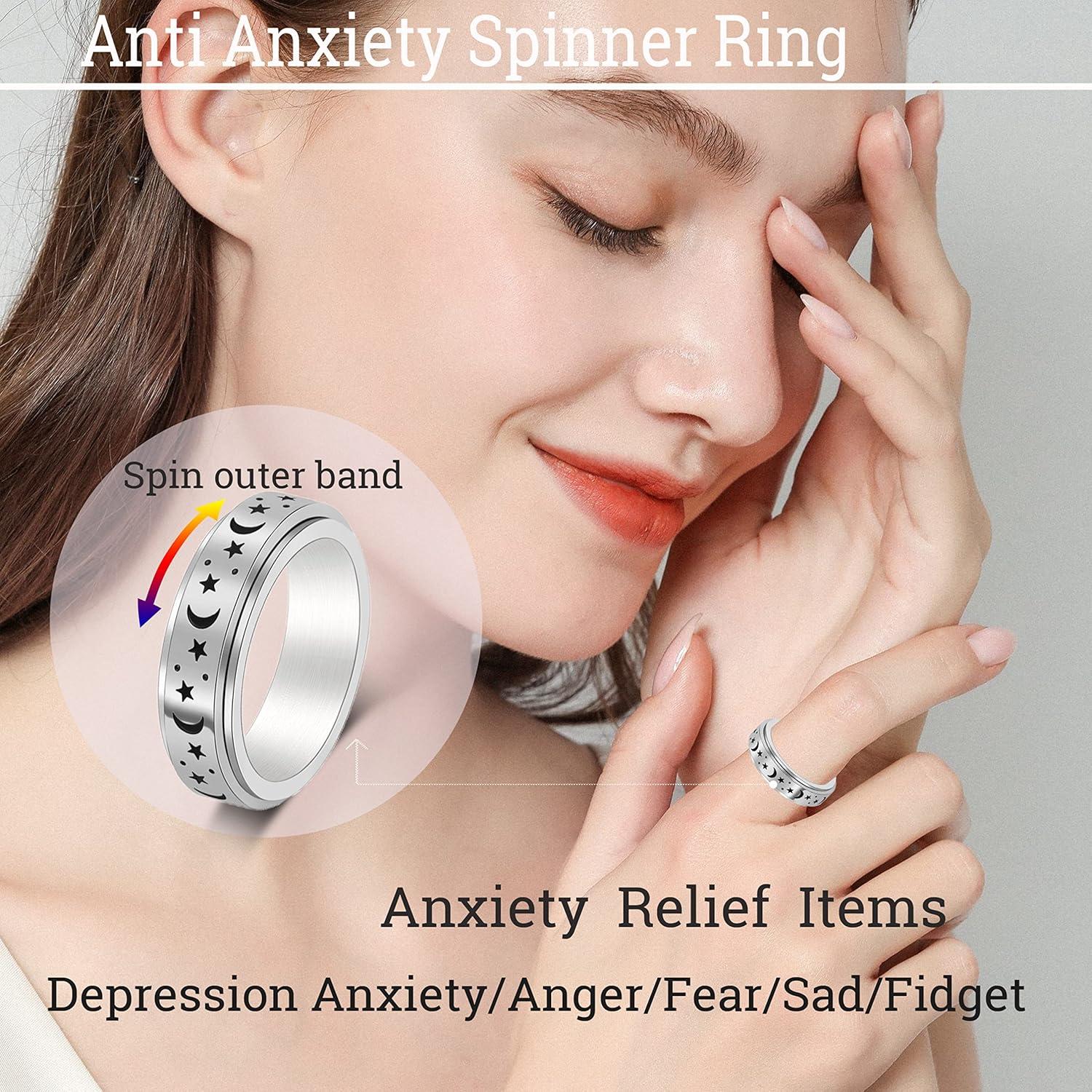 Anillo Giratorio de Acero Inoxidable Luna Estrella 6mm