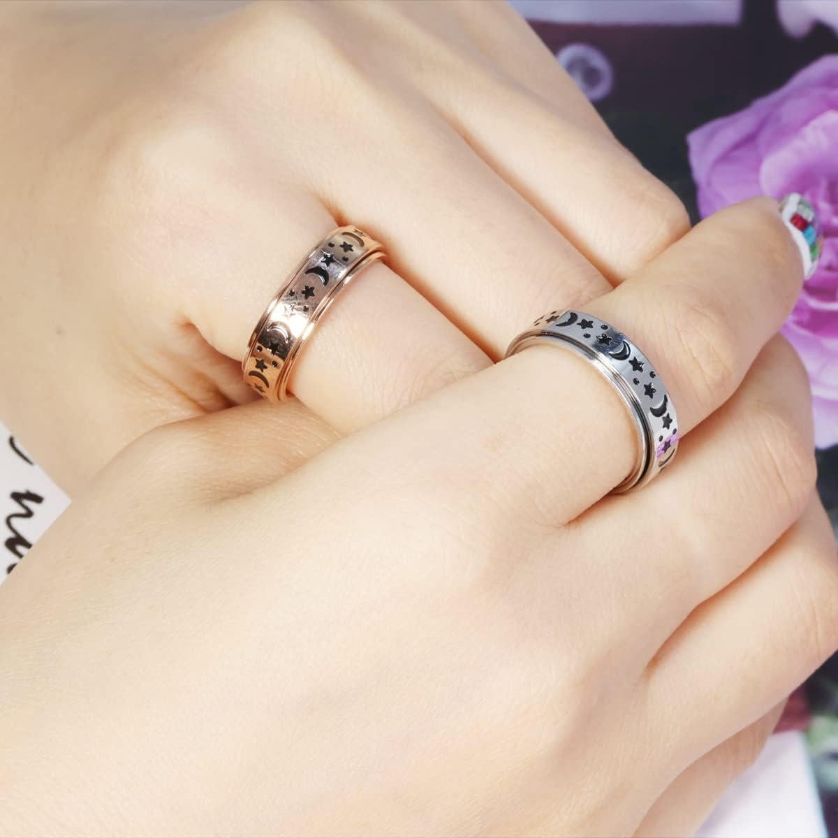 Anillo Giratorio de Acero Inoxidable Luna Estrella 6mm