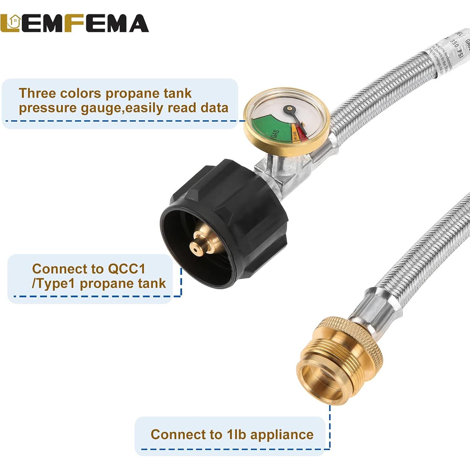 Manguera Adaptadora de Propano 15 pies Lemfema Acero Inoxidable