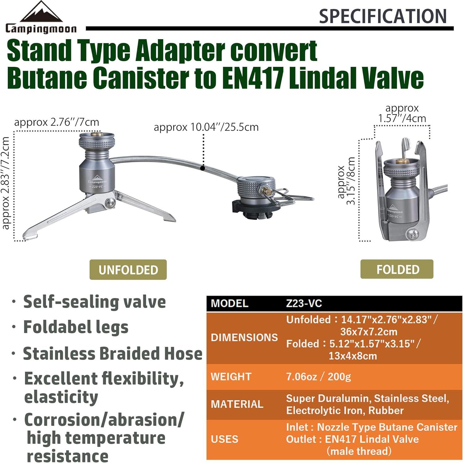 Adaptador de Butano Camping Moon VA-US-Z23 con Manguera de Acero