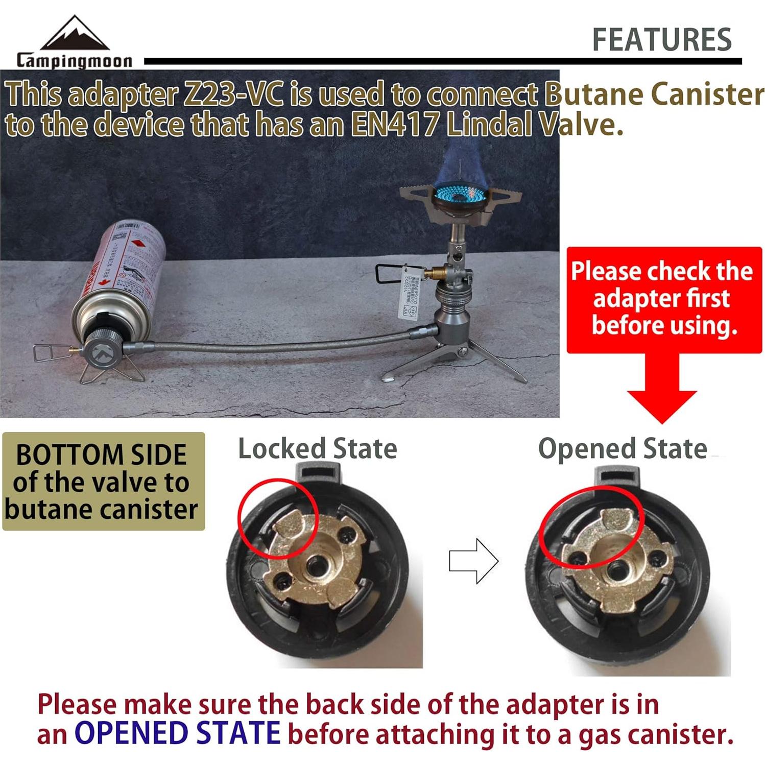 Adaptador de Butano Camping Moon VA-US-Z23 con Manguera de Acero