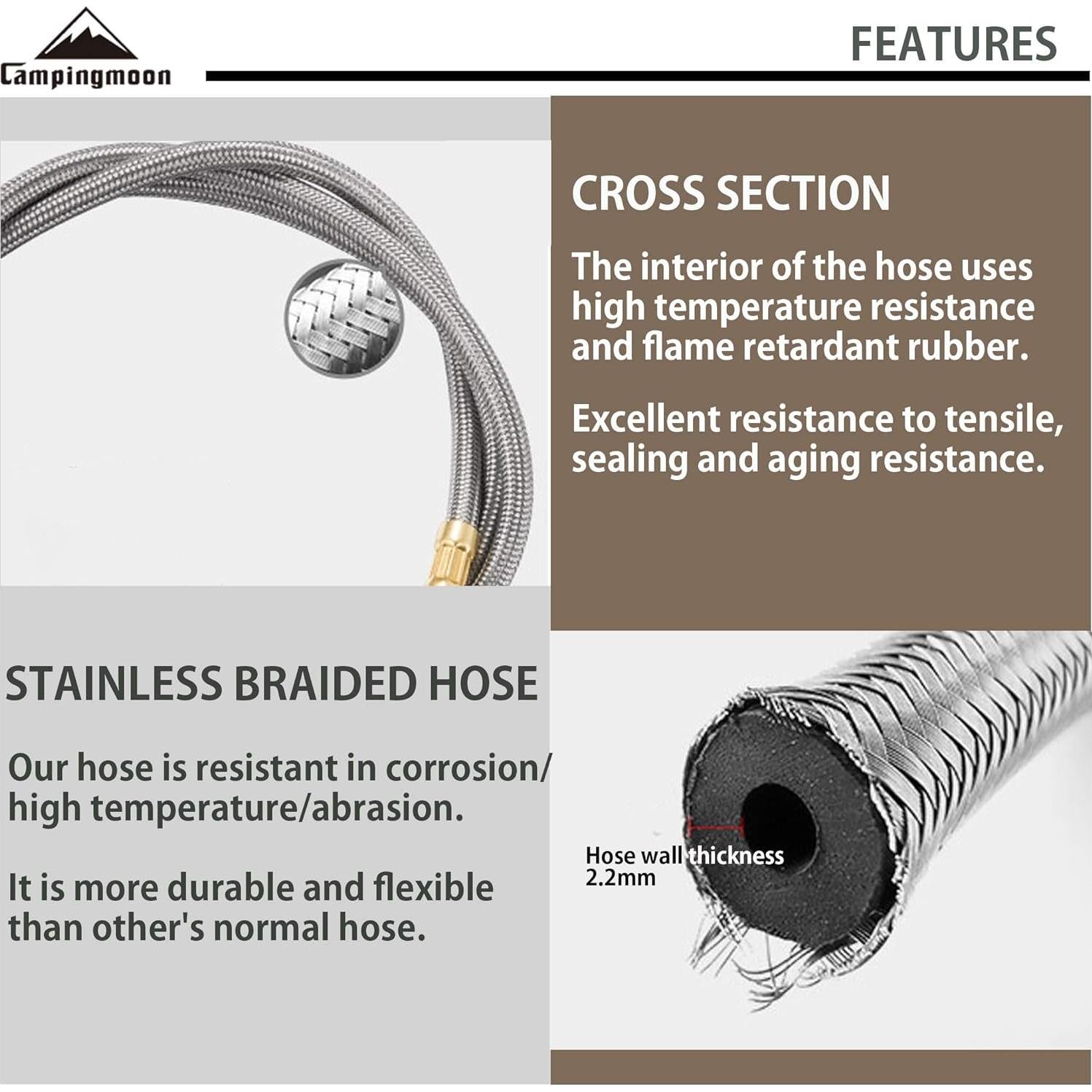 Adaptador de Butano Camping Moon VA-US-Z23 con Manguera de Acero