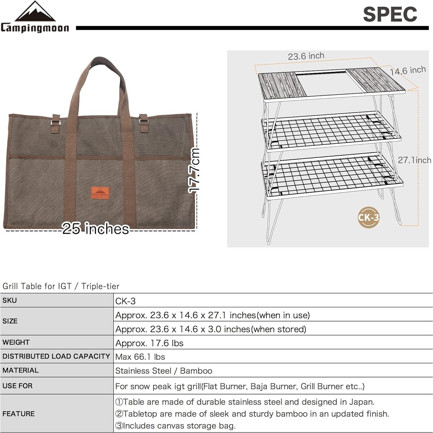 Mesa de Asado Campingmoon CK-3 Acero Inoxidable Plegable
