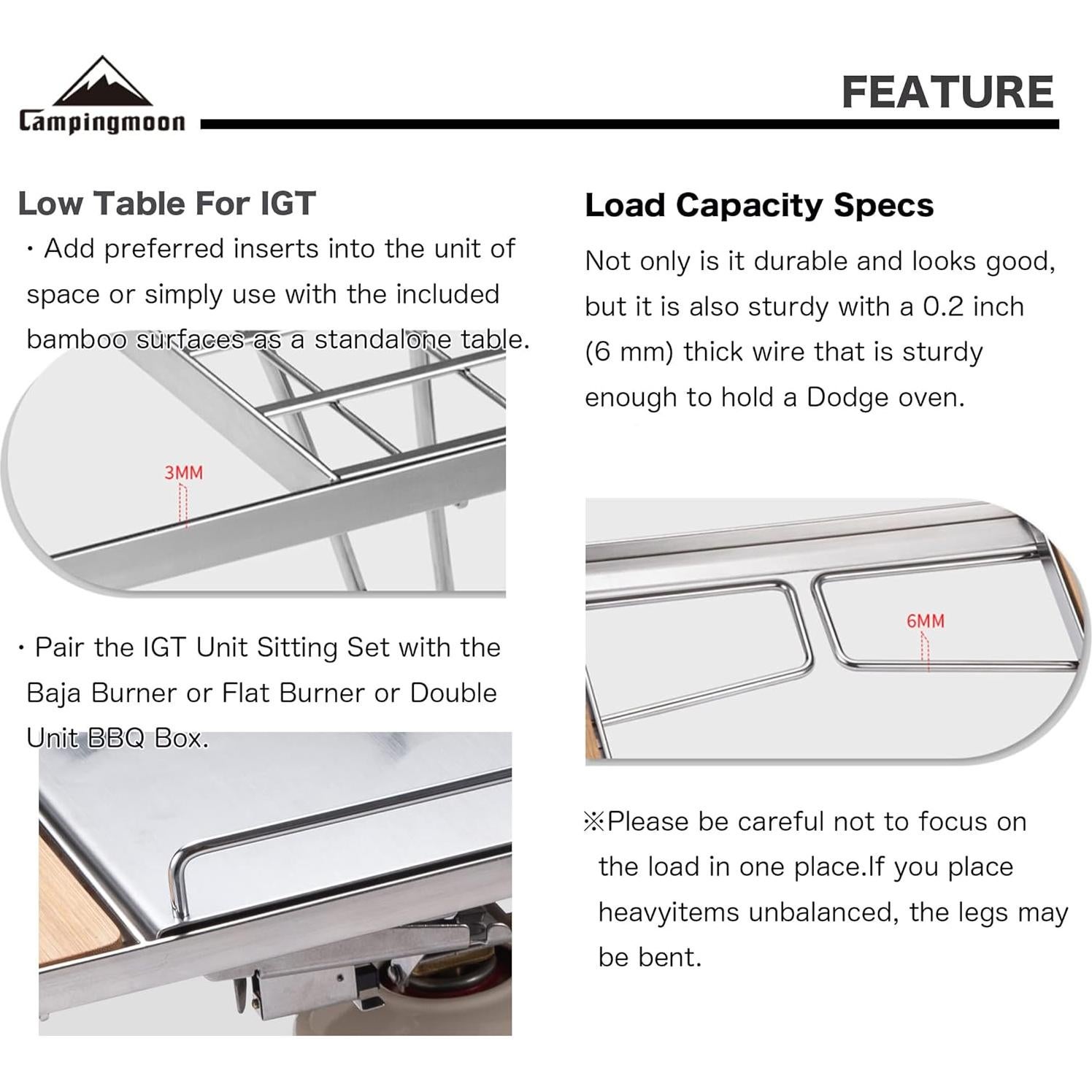 Mesa de Asado Campingmoon CK-3 Acero Inoxidable Plegable