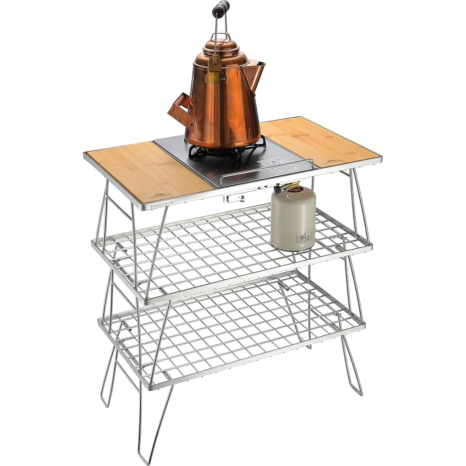 Mesa de Asado Campingmoon CK-3 Acero Inoxidable Plegable