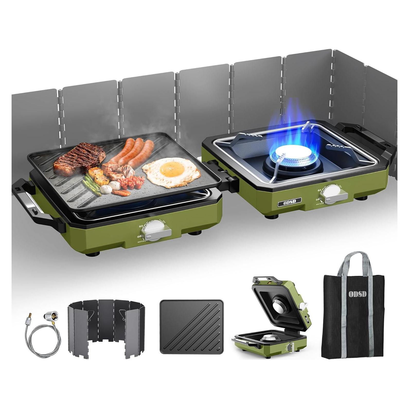 Estufa de Camping ODSD 2 Quemadores 20000 BTU Plegable Verde