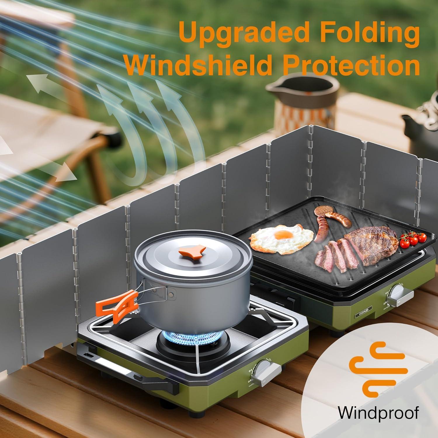 Estufa de Camping ODSD 2 Quemadores 20000 BTU Plegable Verde