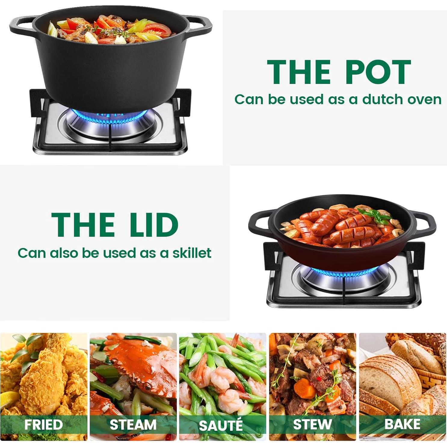 Olla de Hierro Fundido Chef Power 5QT 2 en 1 con Tapa