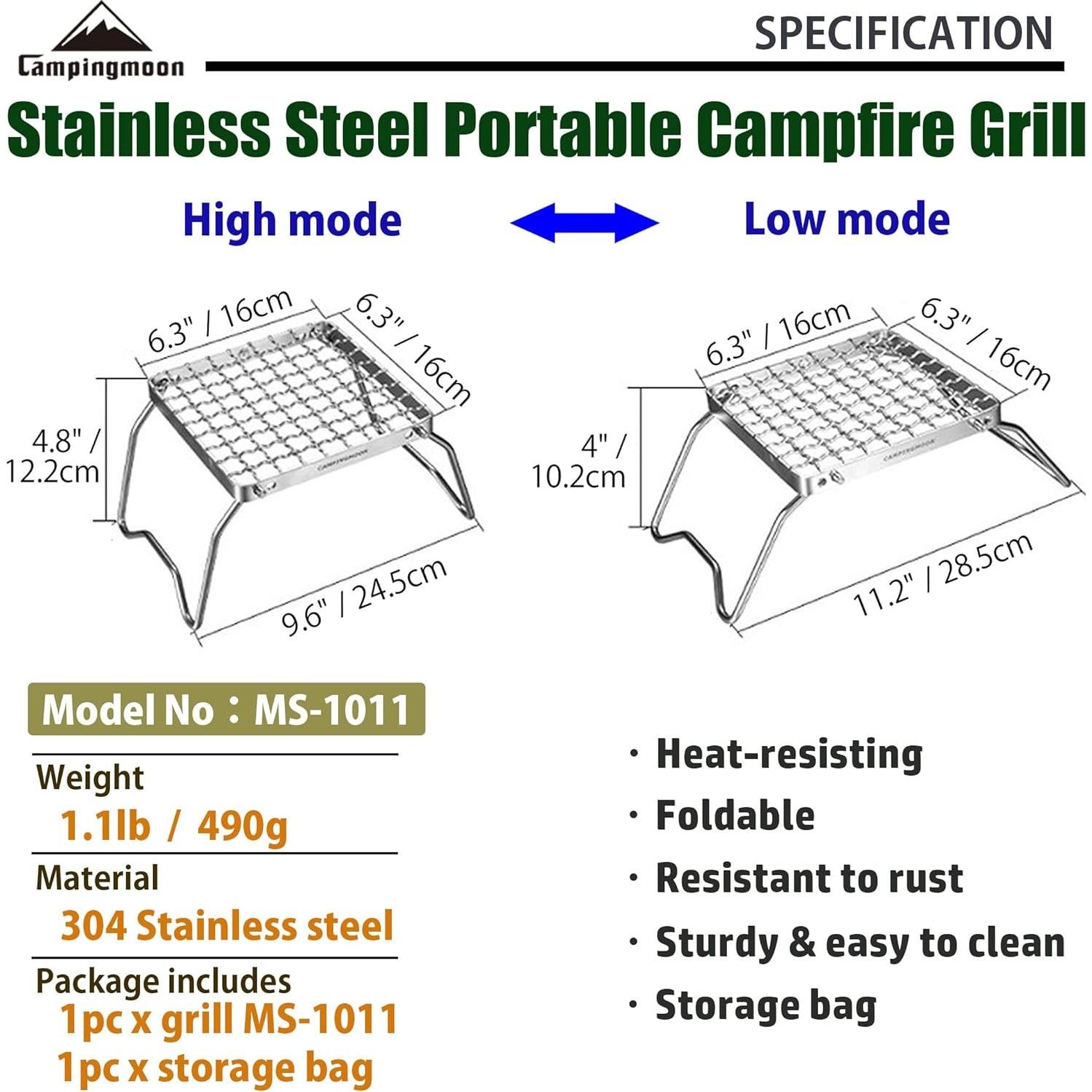 Parrilla de Camping Plegable Camping Moon VA-US-MS-1011 Acero Inoxidable