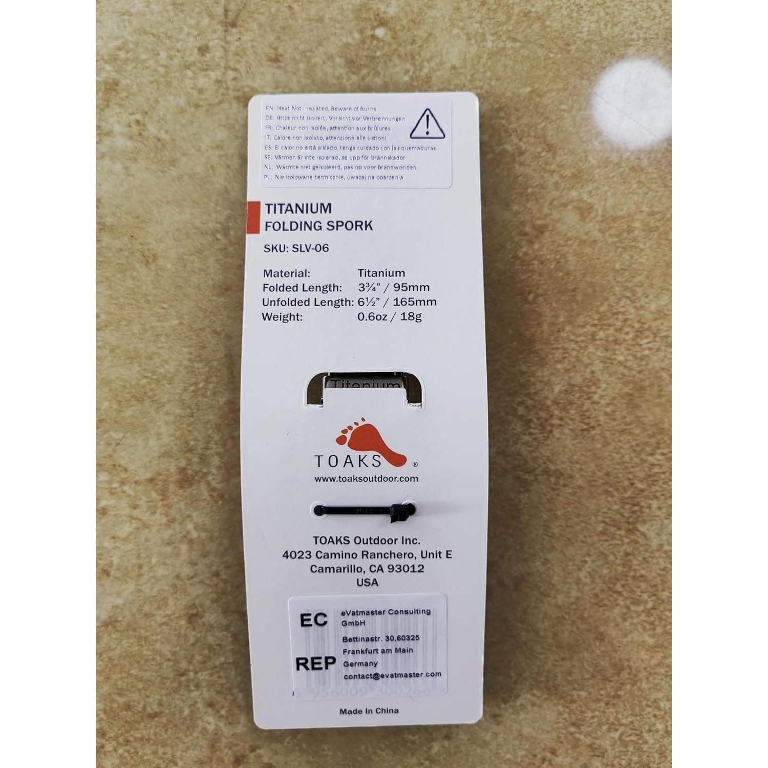 Cuchara Tenedor Plegable Titanio TOAKS 165mm con Bolsa