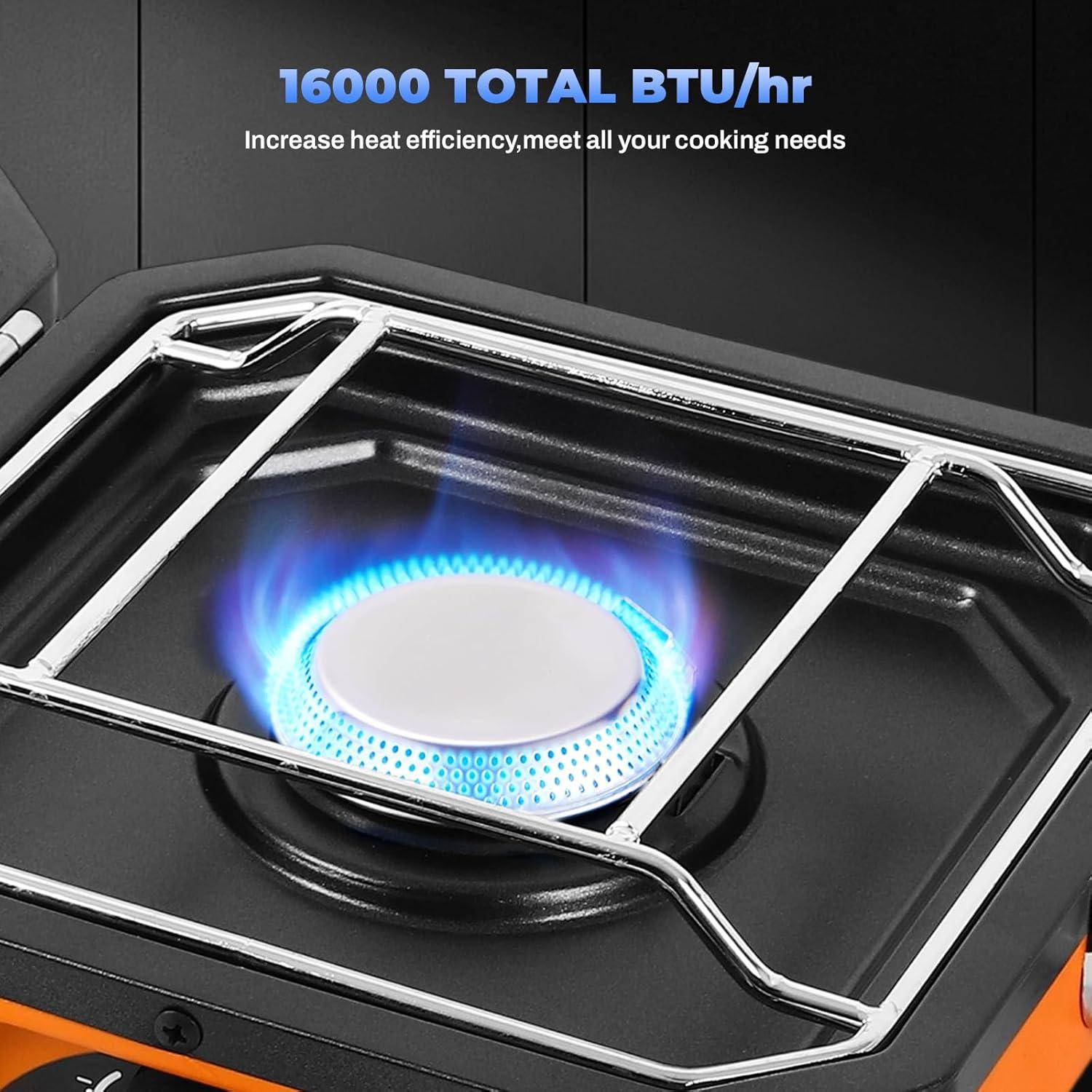 Estufa de Camping Portátil FAHKNS 2 Quemadores 16000 BTU