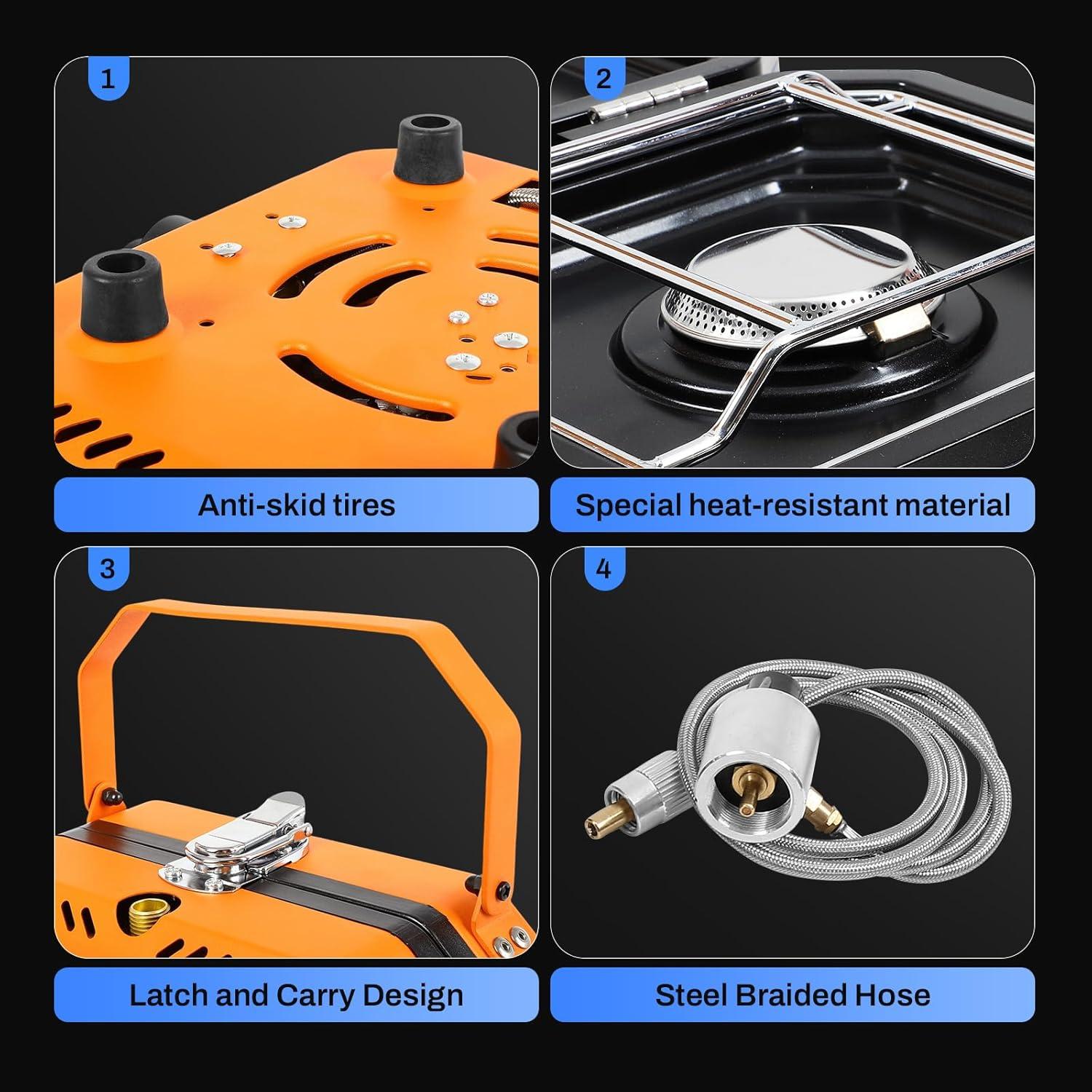 Estufa de Camping Portátil FAHKNS 2 Quemadores 16000 BTU