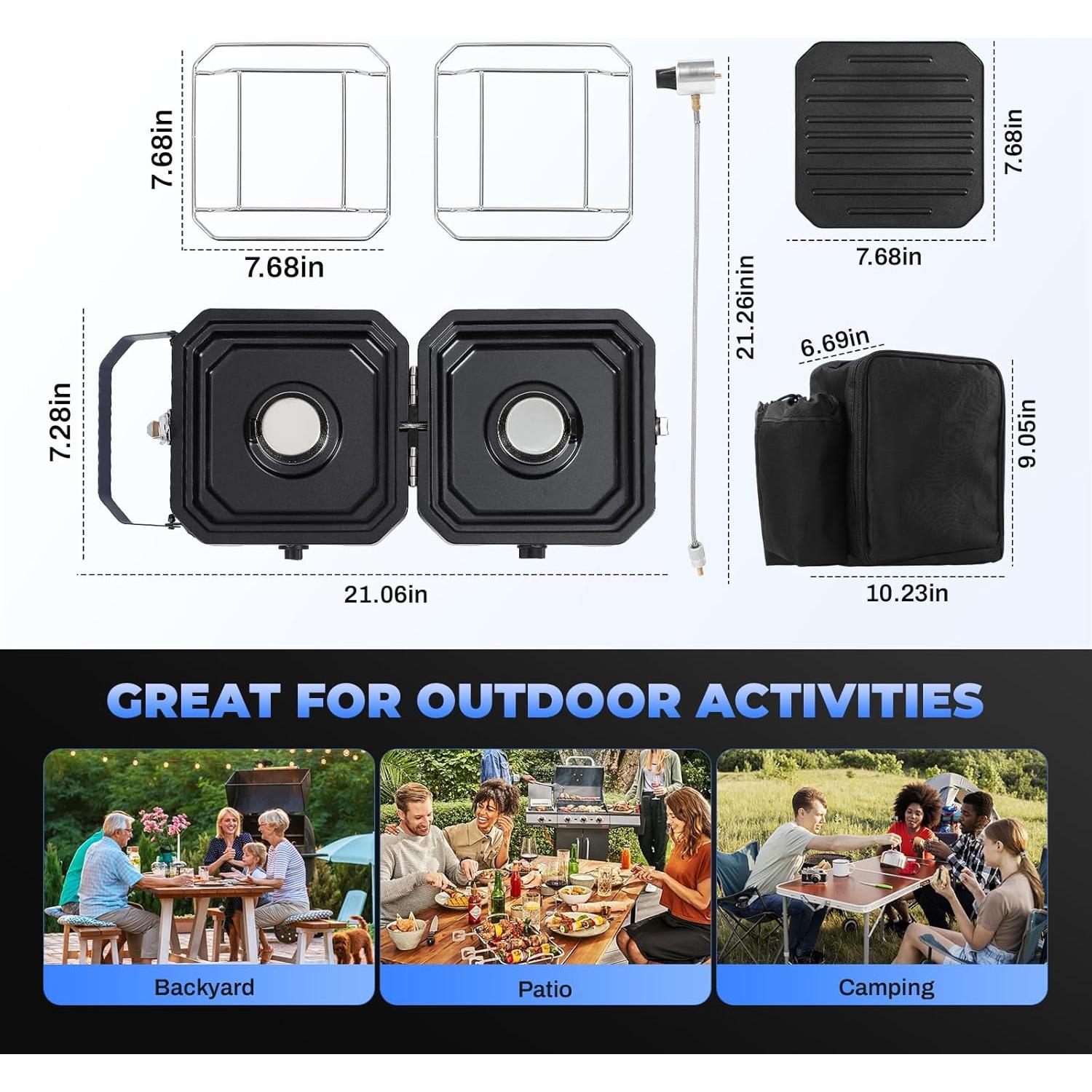 Estufa de Camping Portátil FAHKNS 2 Quemadores 16000 BTU