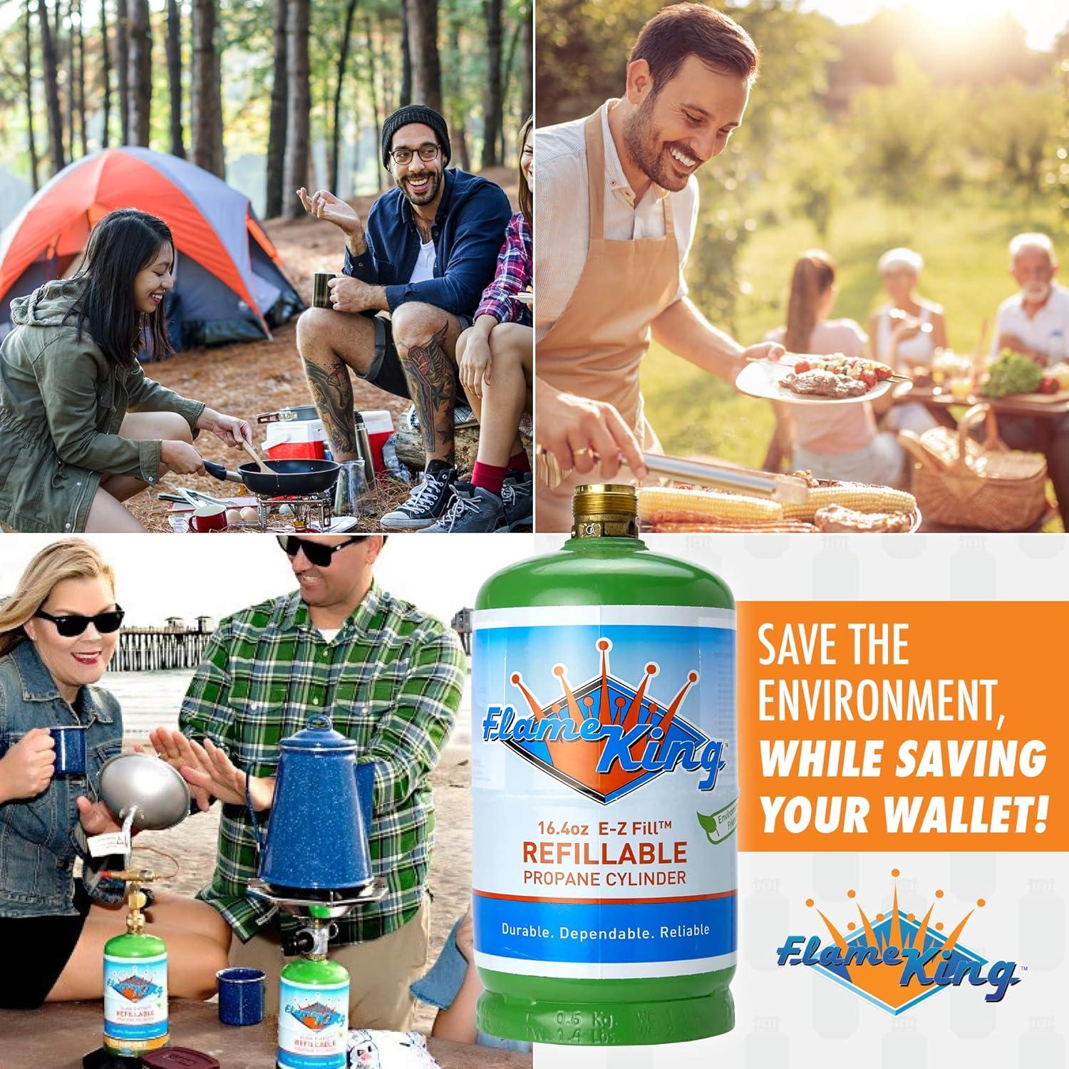 Cilindro de Propano Recargable 1LB Flame King + Kit de Recarga