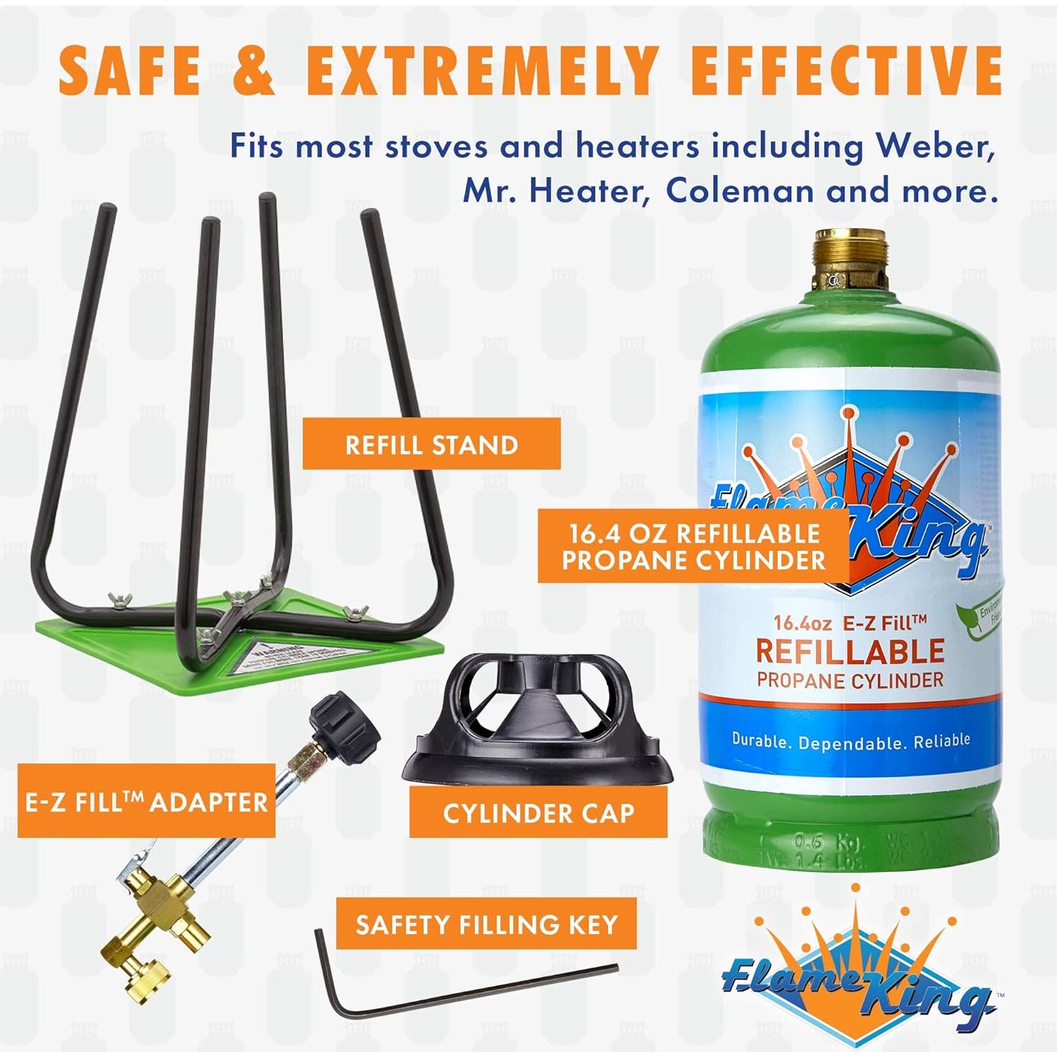 Cilindro de Propano Recargable 1LB Flame King + Kit de Recarga