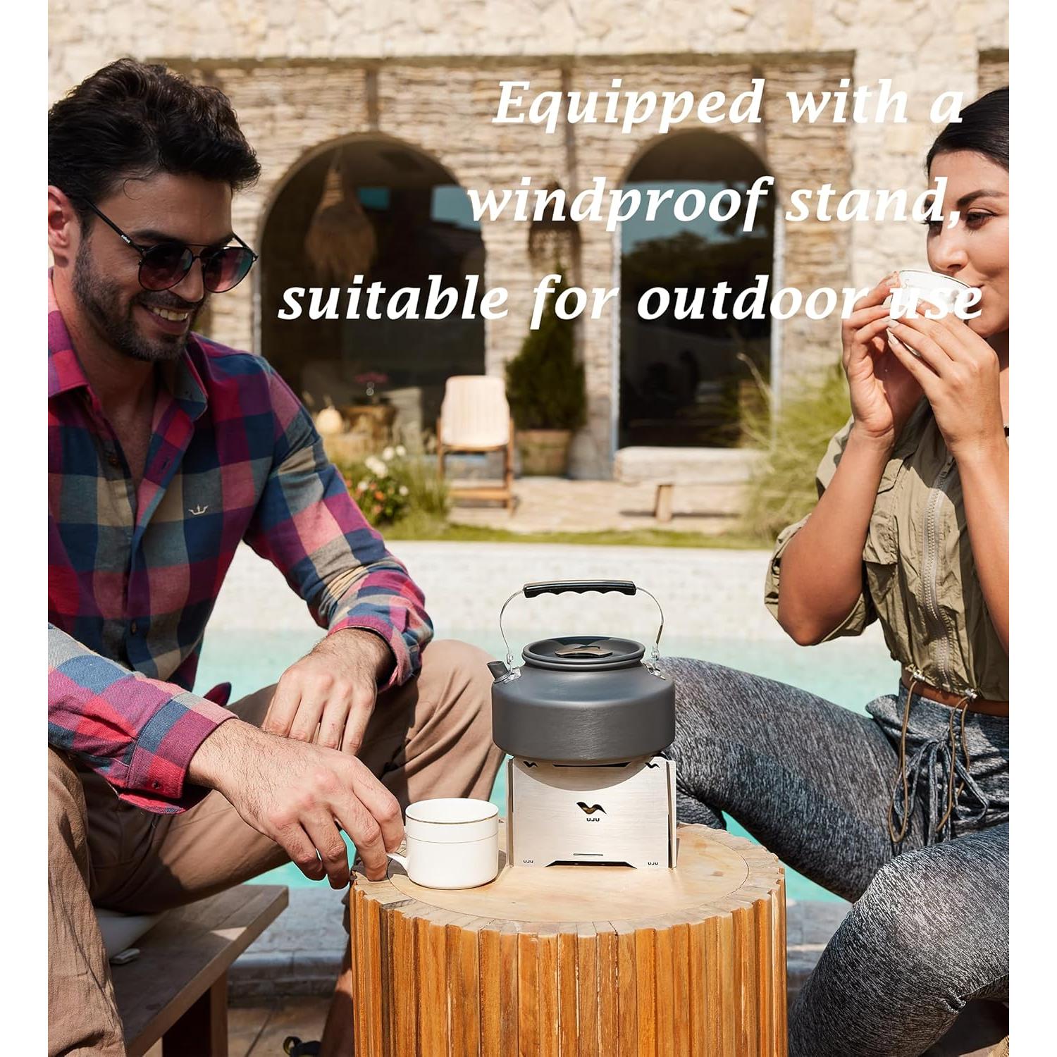 Estufa de Camping Portátil UJU con Paravientos y Accesorios