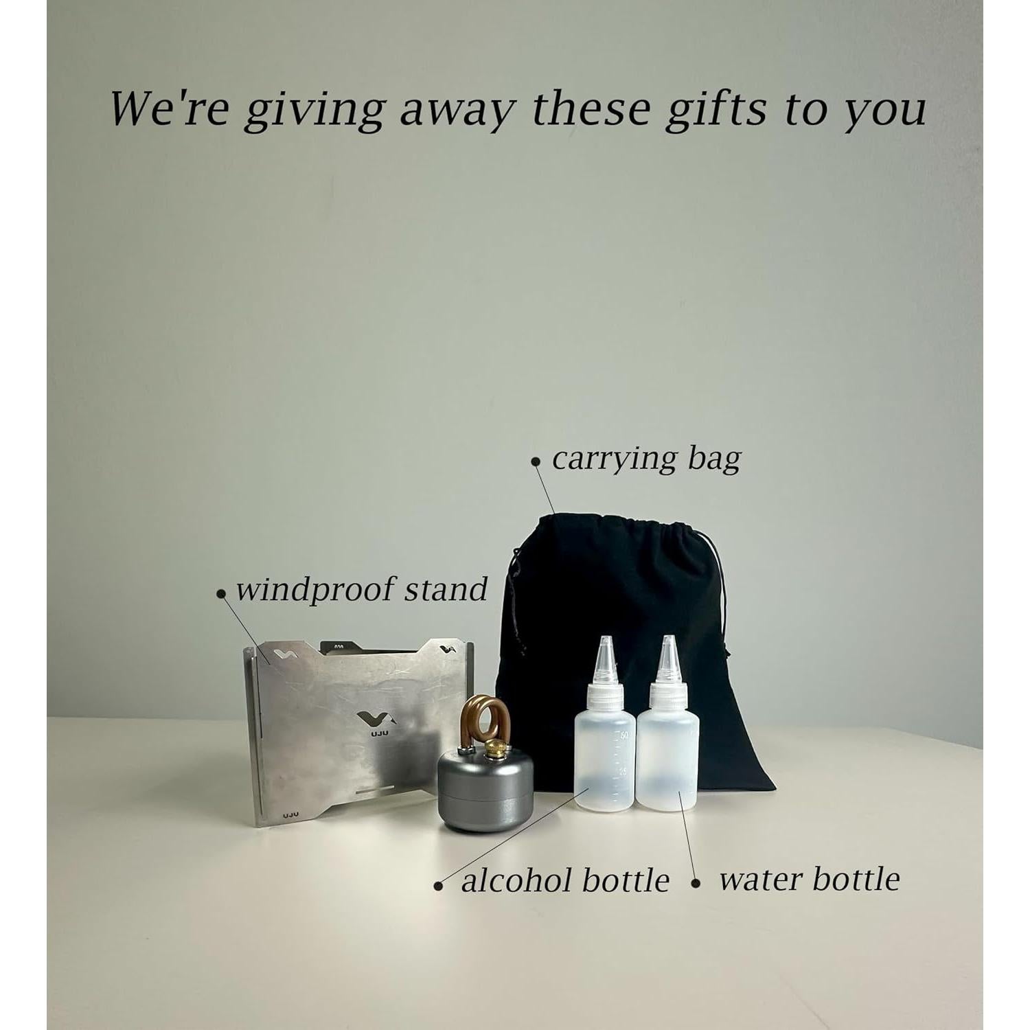 Estufa de Camping Portátil UJU con Paravientos y Accesorios