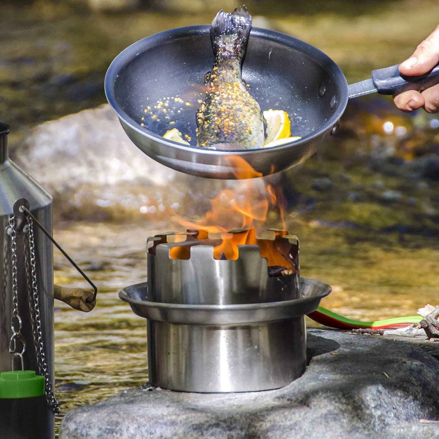 Estufa Hobo Grande Kelly Kettle de Acero Inoxidable para Senderismo