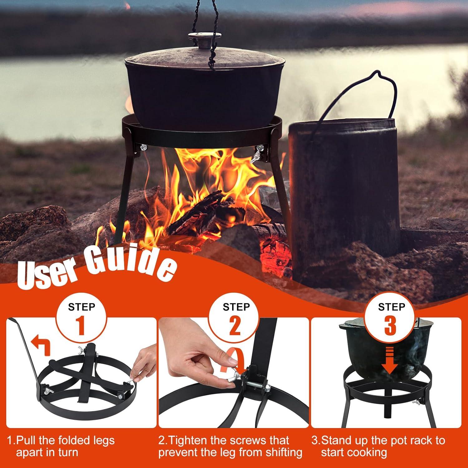 Trípode de cocina para fogata Lcokeiy, 1.38 kg, plegable y resistente