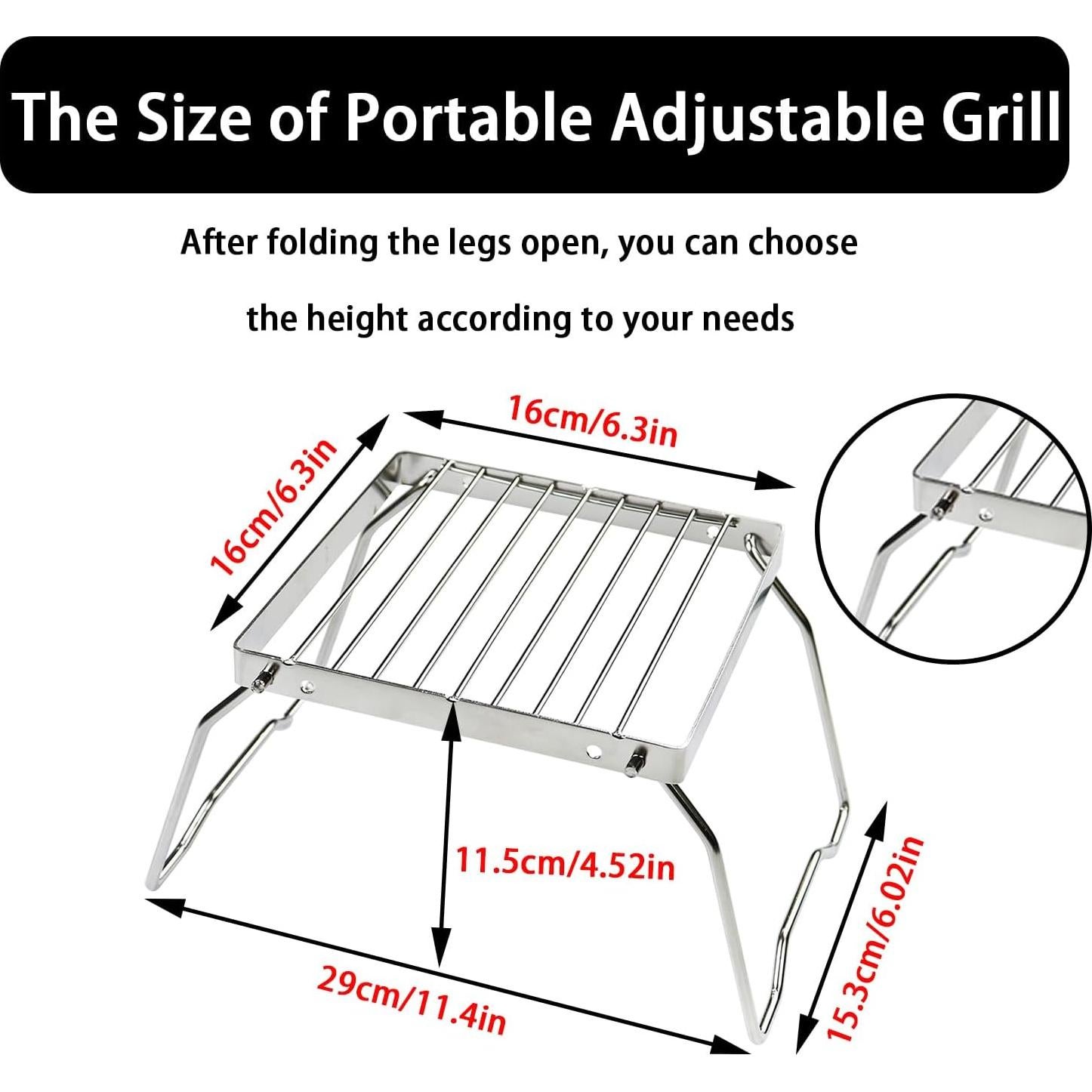 Parrilla de Campamento Plegable Bntyok de Acero Inoxidable 314g