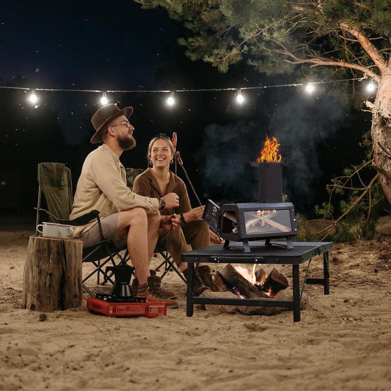 Estufa de leña portátil LEMVUZ para camping con chimenea 7 tubos