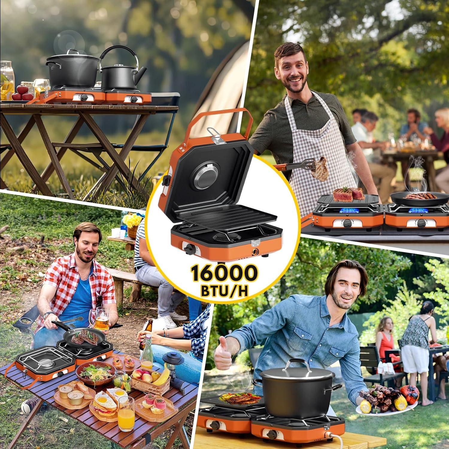 Estufa de Camping Kirumie 2 Quemadores 16000 BTU Naranja