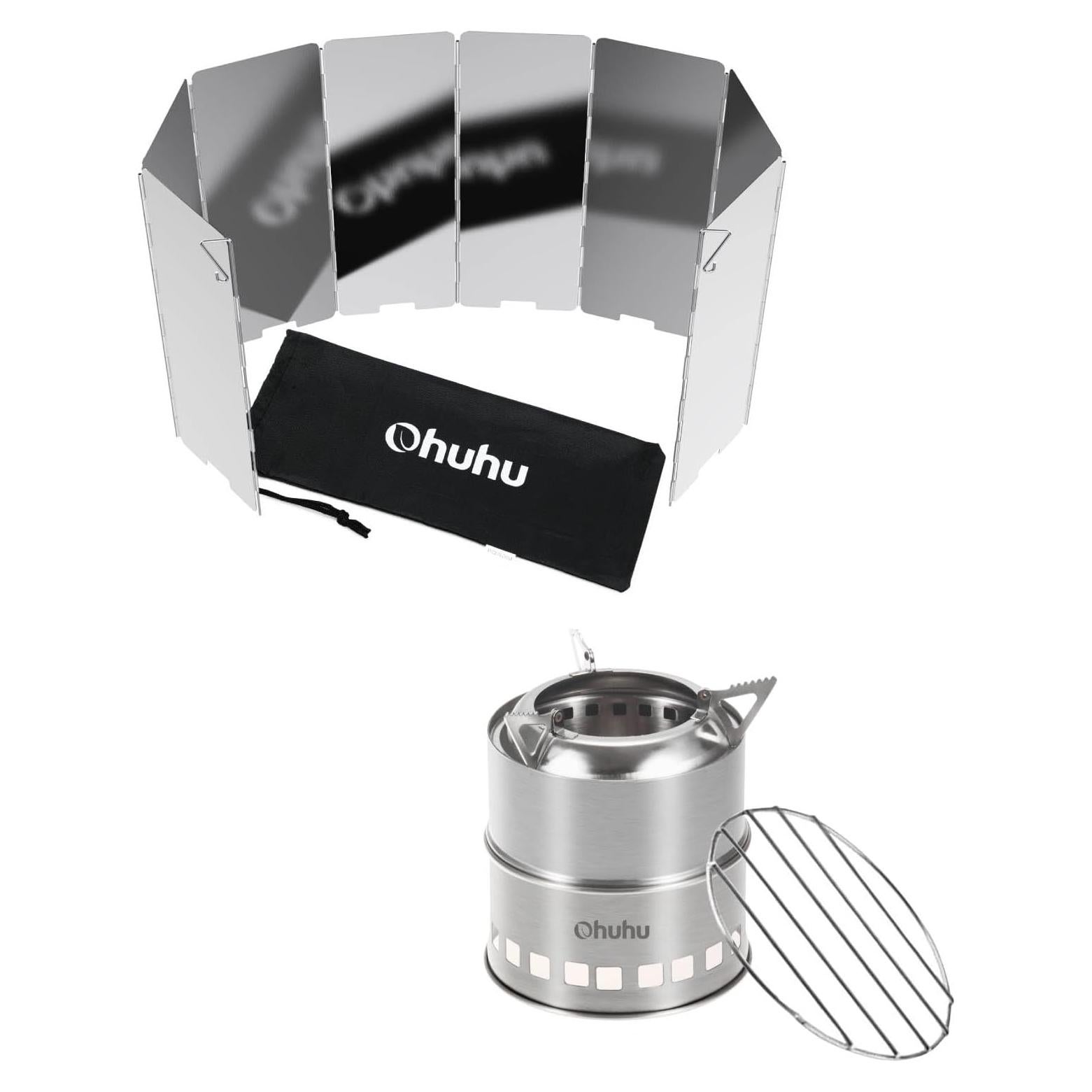 Estufa de Camping de Leña Ohuhu con Pantalla de Viento