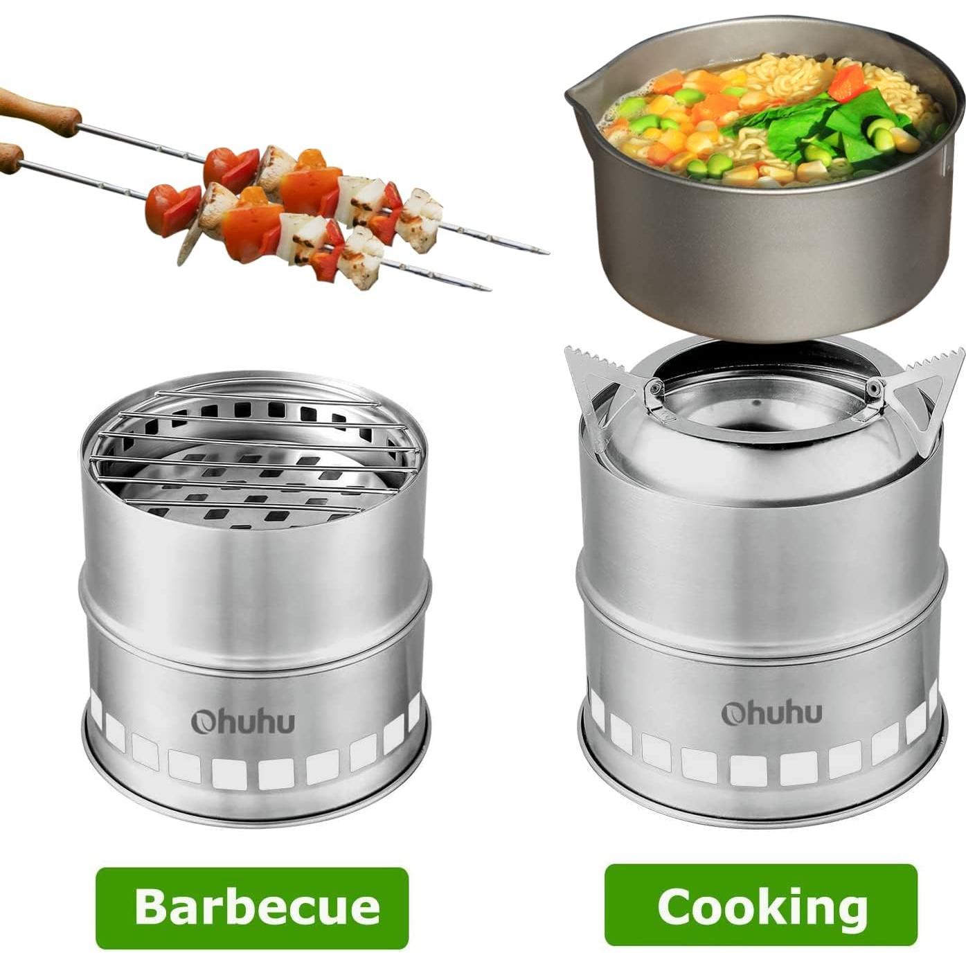 Estufa de Camping de Leña Ohuhu con Pantalla de Viento