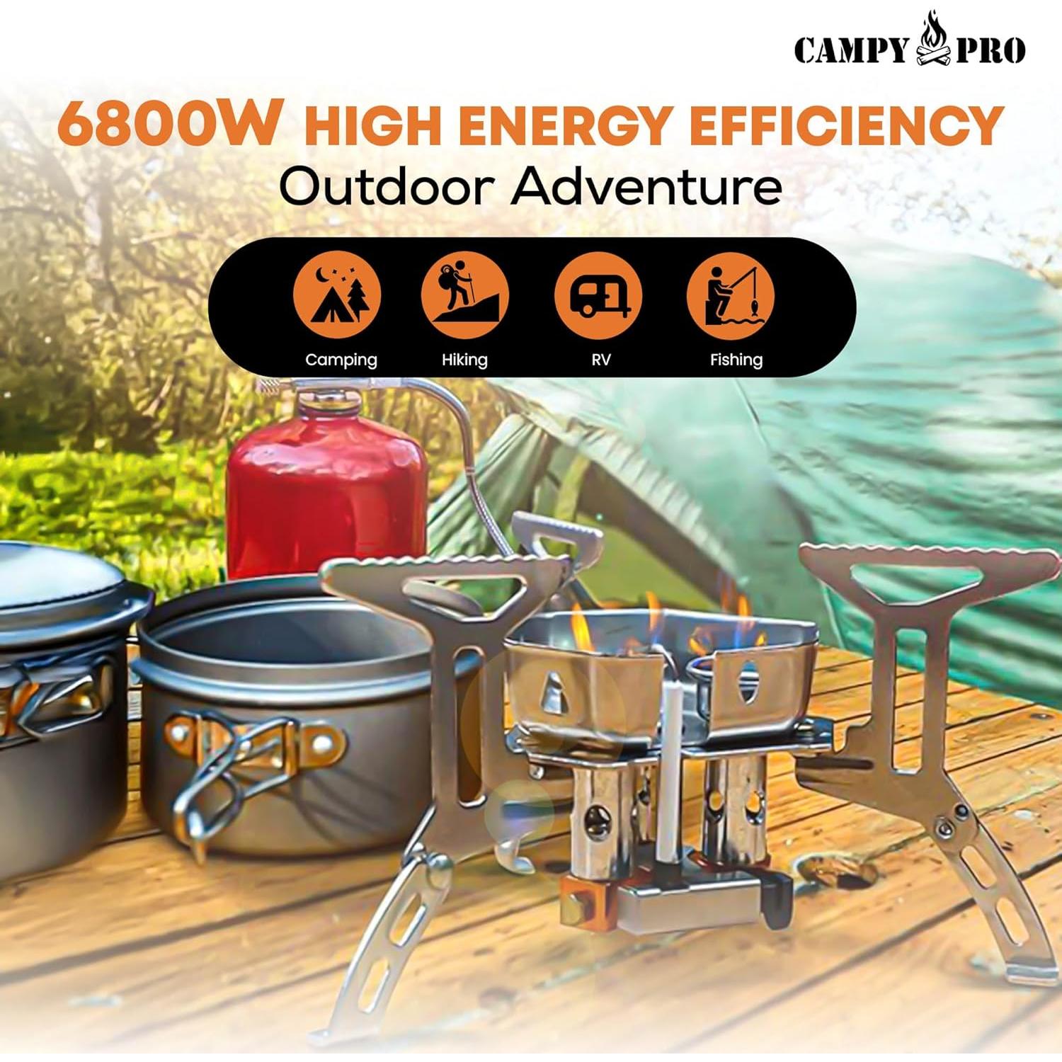 Estufa de Camping Portátil Campy Pro 6800W Multi-combustible