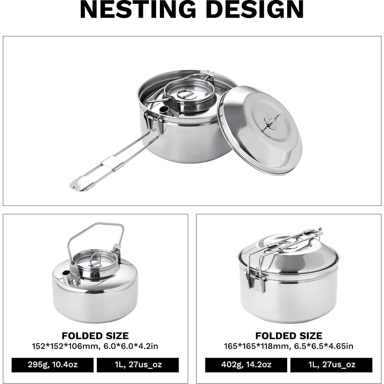 Juego de Olla Kettle Antarcti S/S 1L Acero Inoxidable Camping