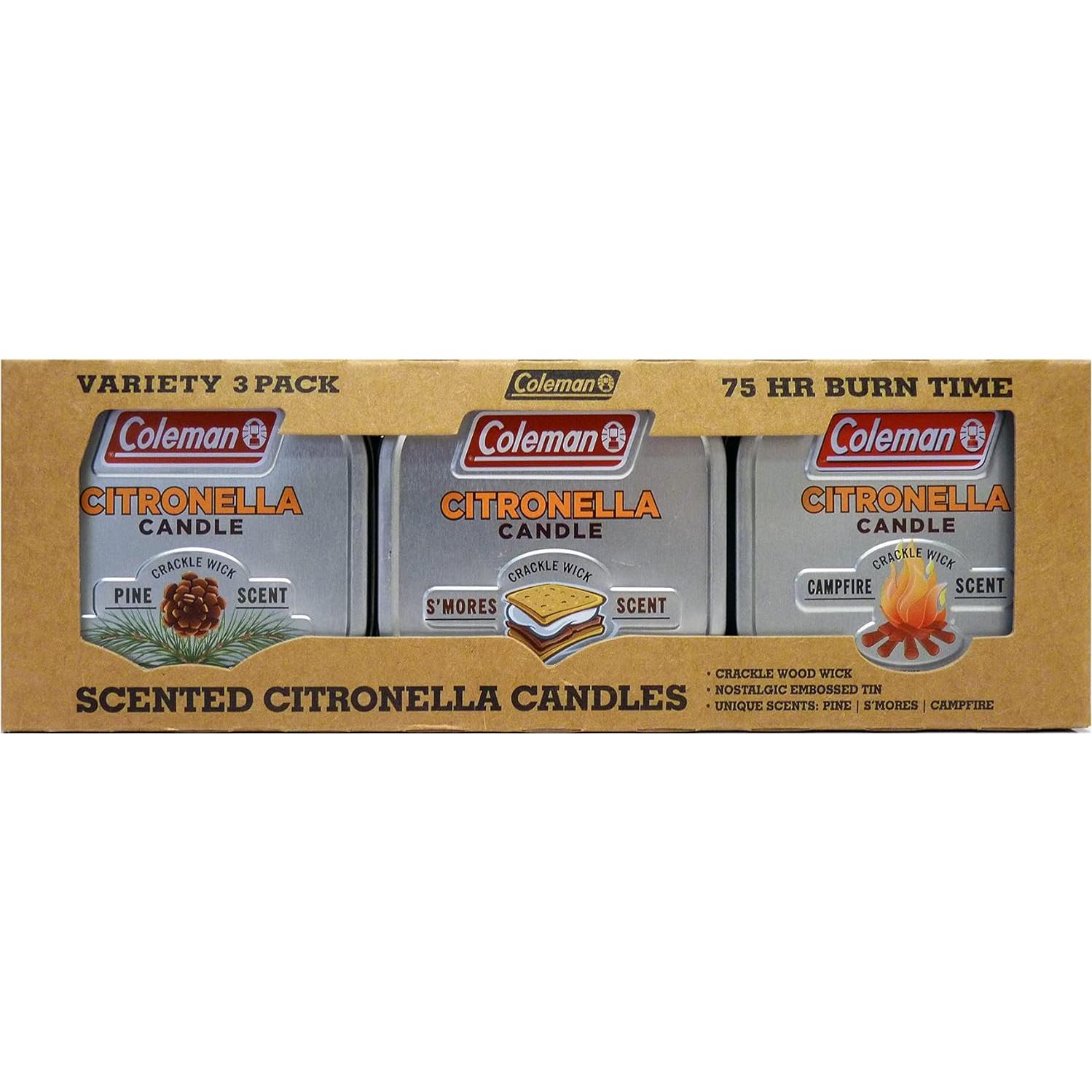 Paquete de 3 Velas Aromatizadas y Lámpara de Citronela Coleman