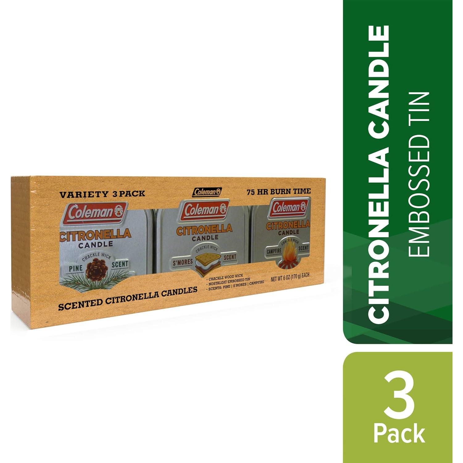 Paquete de 3 Velas Aromatizadas y Lámpara de Citronela Coleman