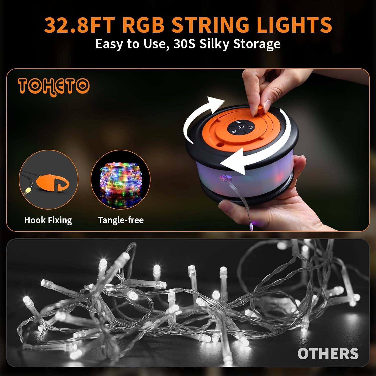 Luces de Camping TOHETO 3 en 1 RGB 10m Portátiles