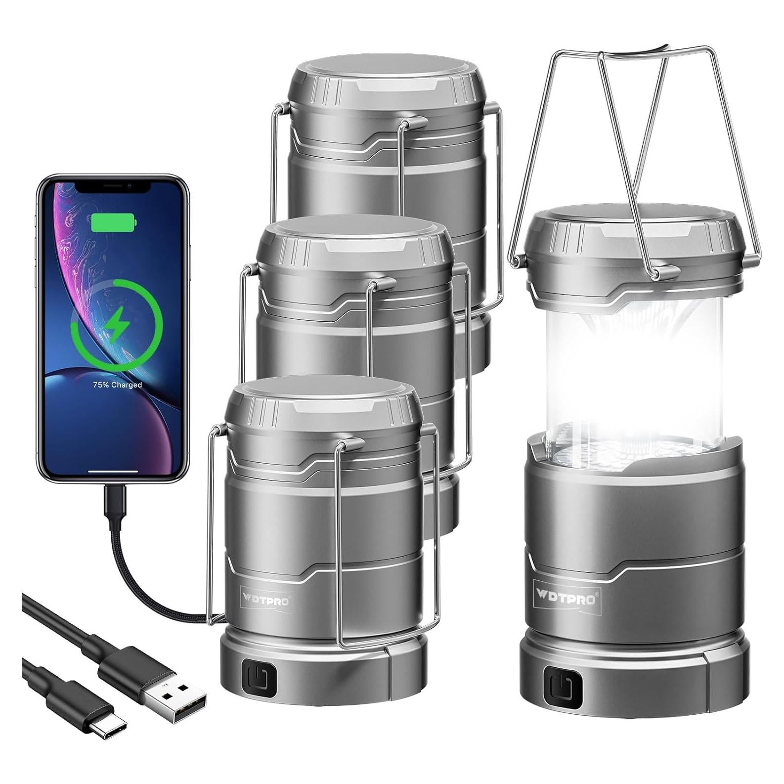 Paquete de 4 Linternas de Camping WdtPro 1000LM Recargables