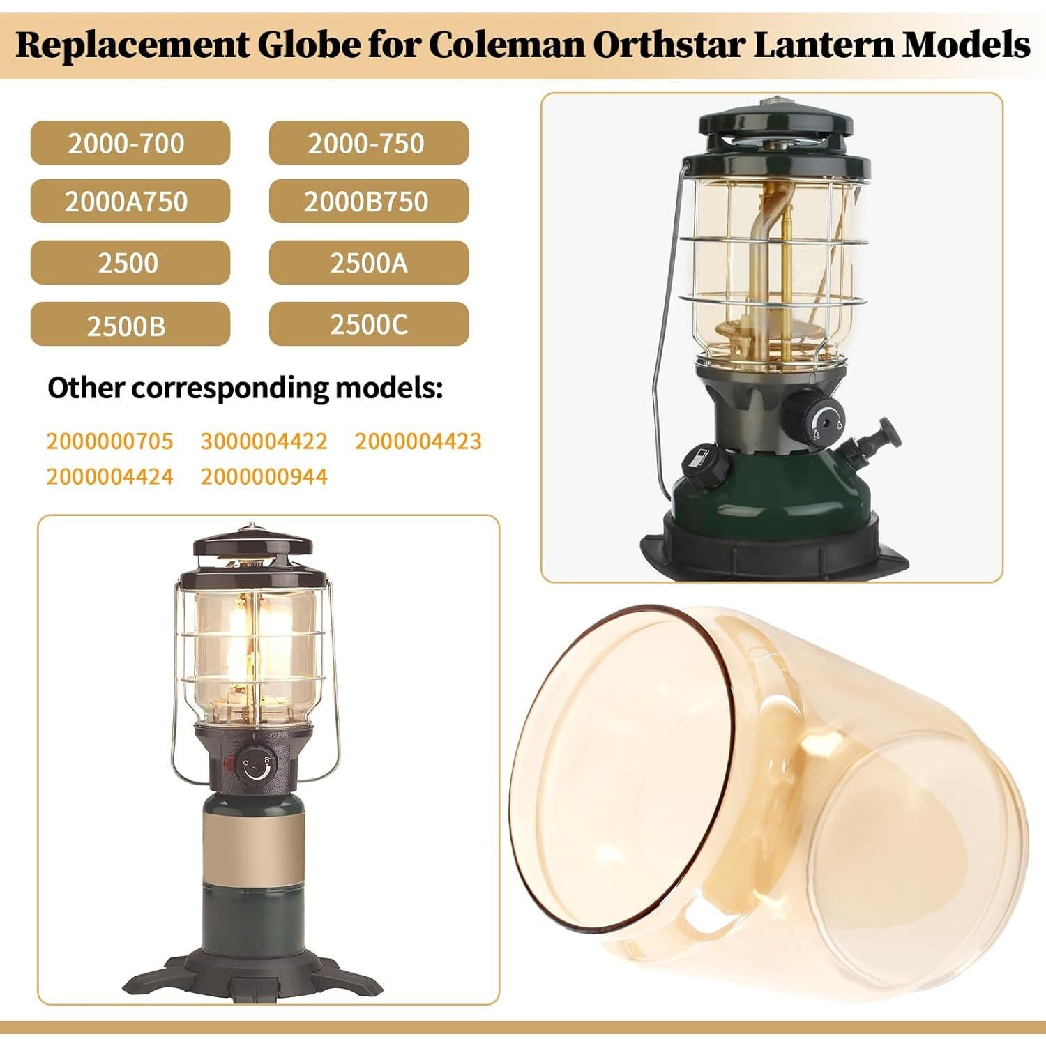 Globo de Linterna Ámbar LVACODV para Coleman Northstar 2000/2500