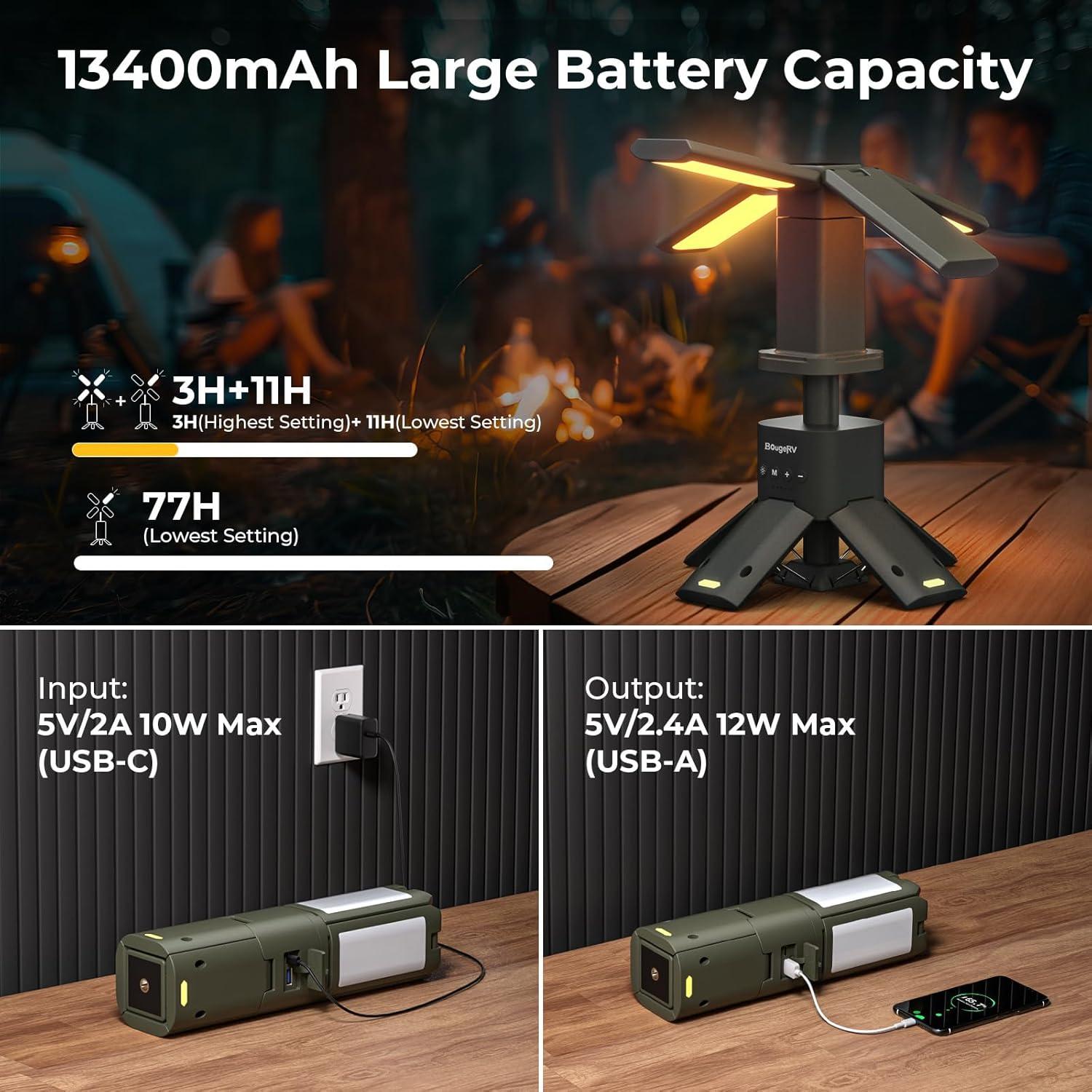 Linterna de Camping BougeRV 13400mAh Telescópica IPX5