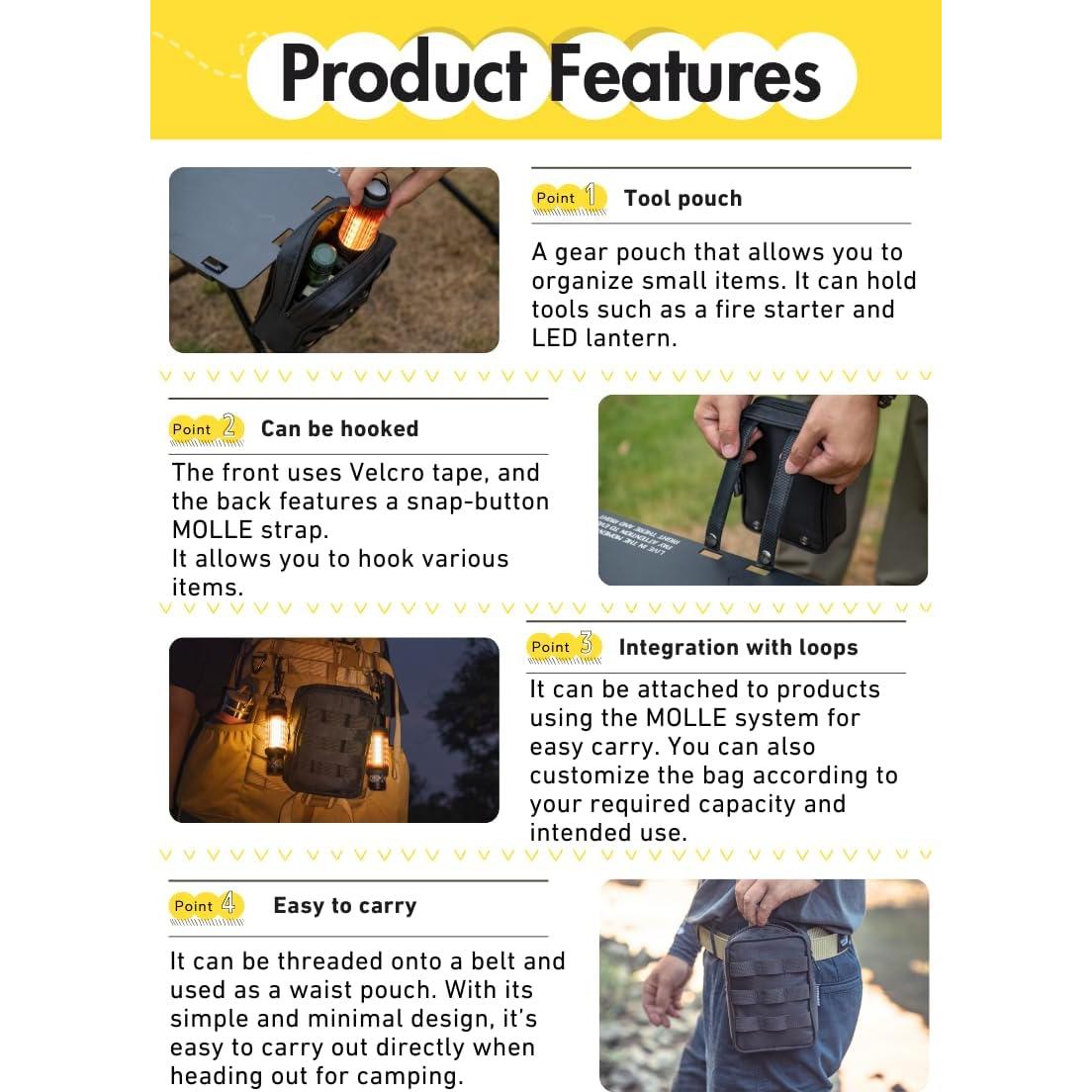 Bolsa Táctica Molle EDC Camping Moon Negra 12.45x6.1x17.02 cm