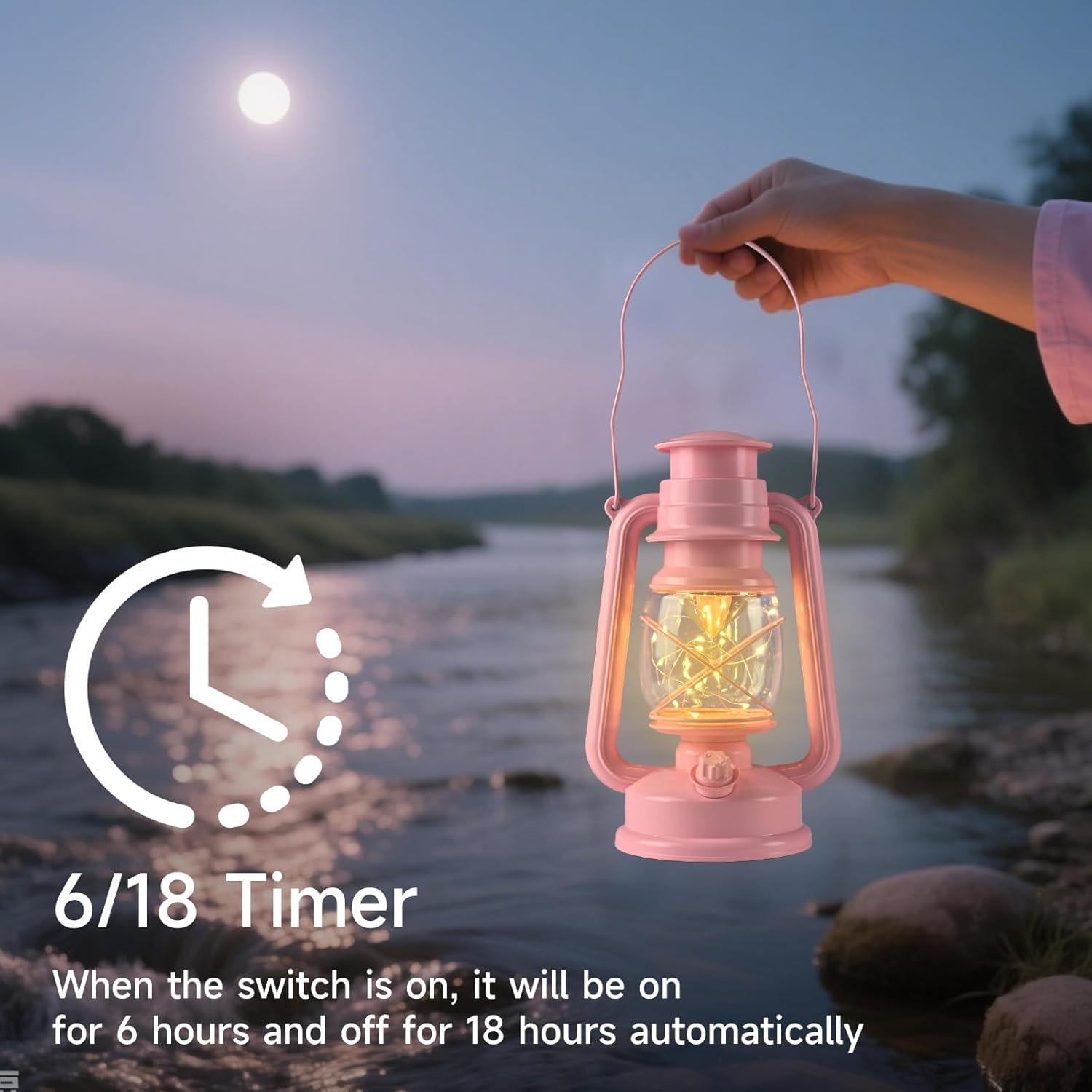 Linterna Vintage LED Rosa FUWDEO 20 Luces 12.7x15.2cm